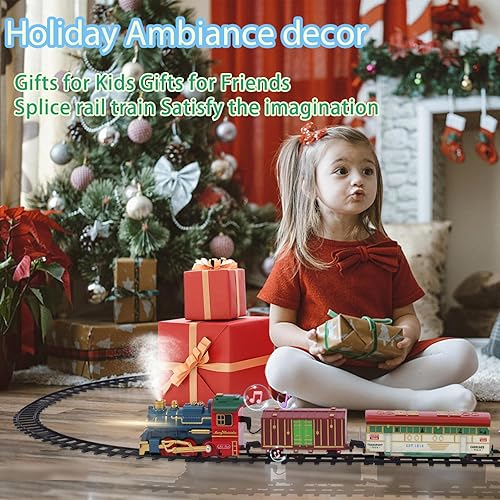 Miniatura 3 de Juegos de trenes navideños para alrededor del árbol, juego de tren eléctrico para niños y niñas, modelo recargable con aerosol, luces, sonidos,