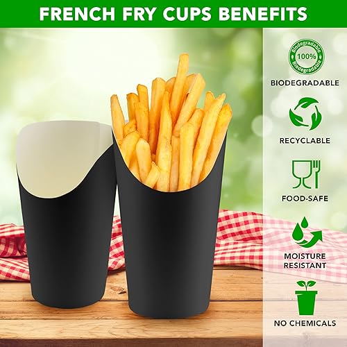 Miniatura 6 de Green Direct Vasos de papel desechables de 16 onzas para papas fritas negras  Tazas de charcutería desechables para papas fritas  Soporte para vasos