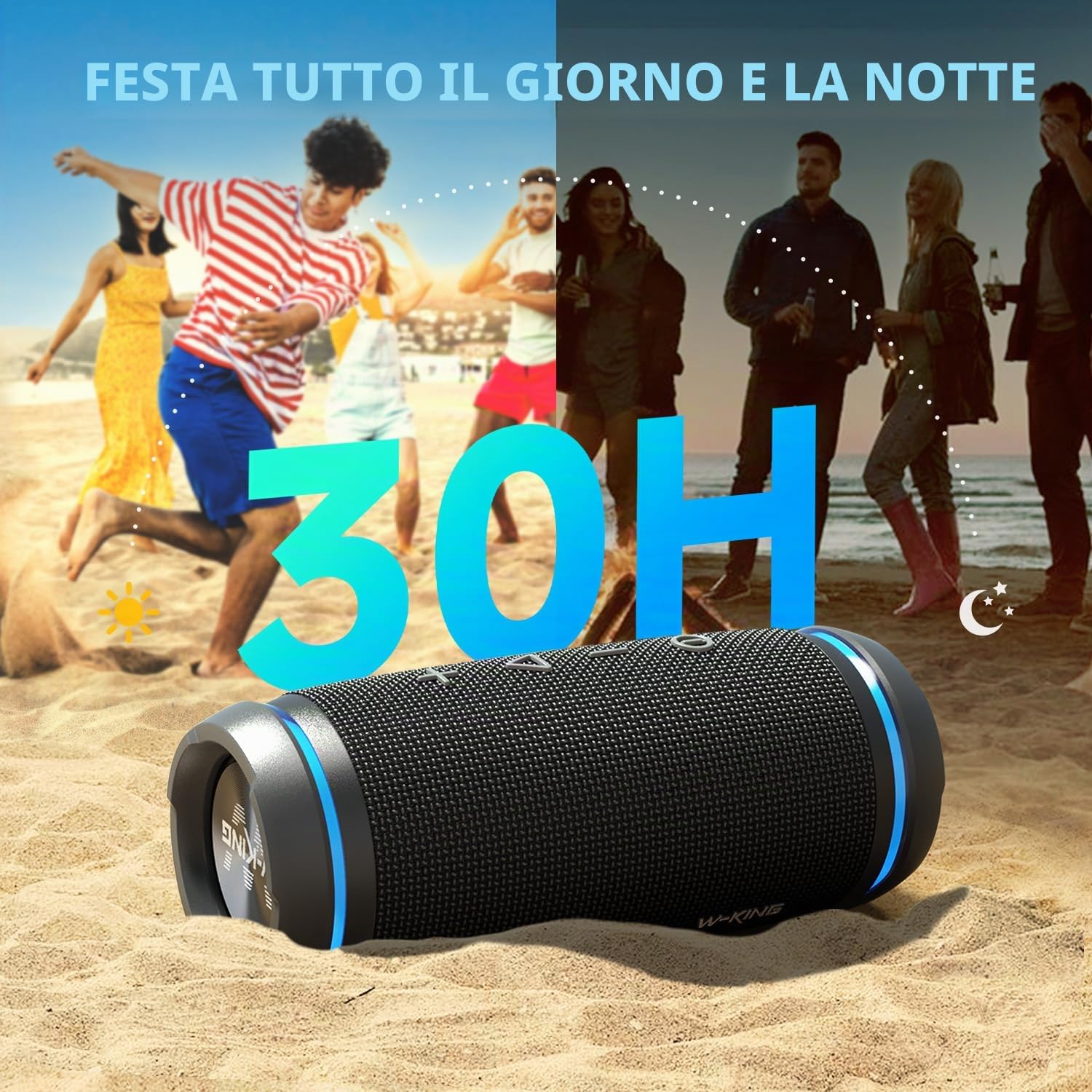W-KING Cassa Bluetooth Portatile Potente 36W PEAK, Altoparlante Impermeabile IPX6, 360° HI-FI Bassi Potenti, Bluetooth 5.4, Chiamata in Vivavoce, Vero Stereo Senza Fili, AUX, Tipo-C