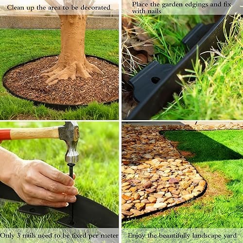 Miniatura 3 de Borde de jardín de 33 pies x 4 pulgadas de alto, bordes de plástico para jardín con 30 puntas, borde flexible para jardín, césped, macizos de