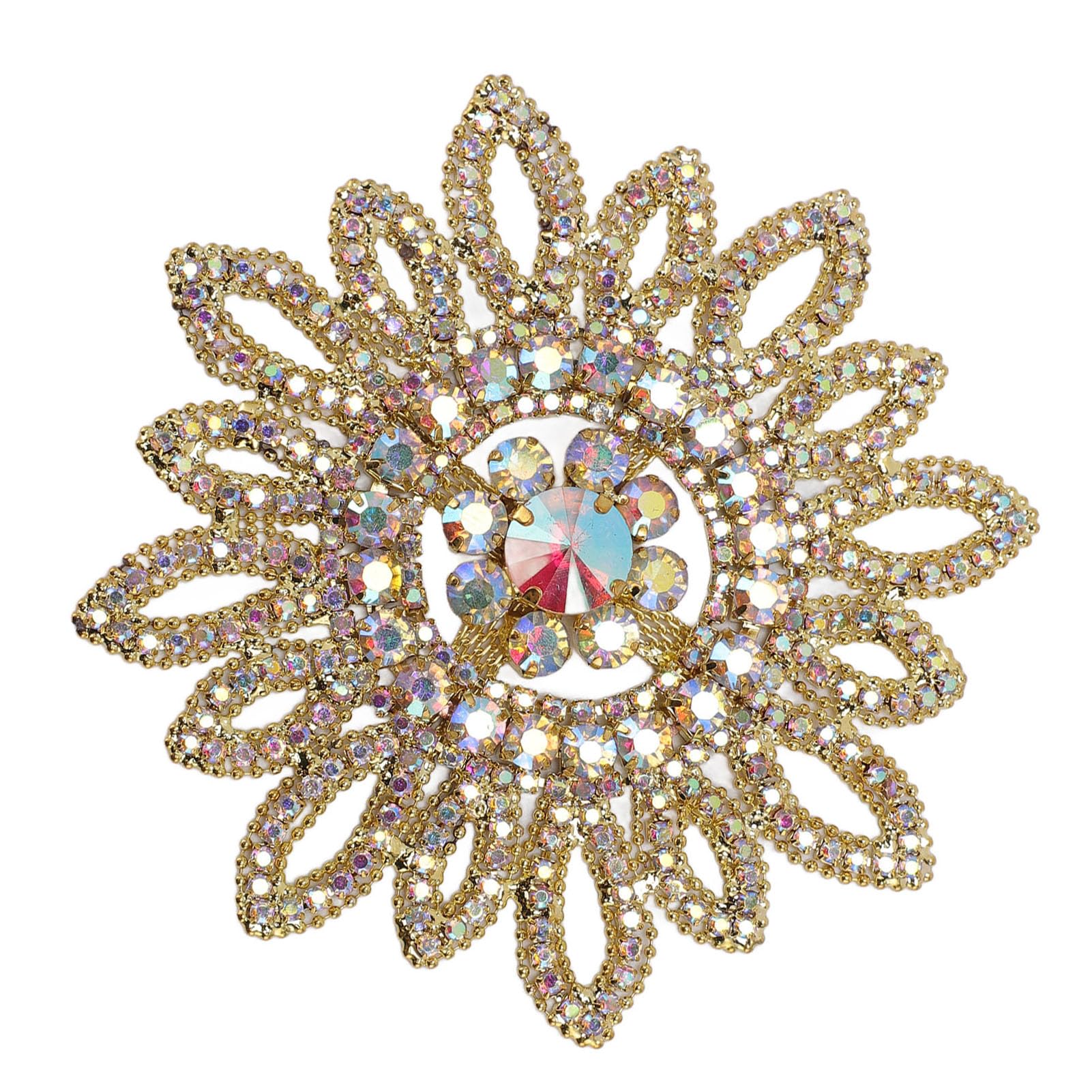 Crystal Glass Rhinestone Sunflower Embellishment Shiny Round Flower Decor for Clothing Bags Shoes Jewelry DIY Craft Accessories 4.3 Inch Diameter — view 3