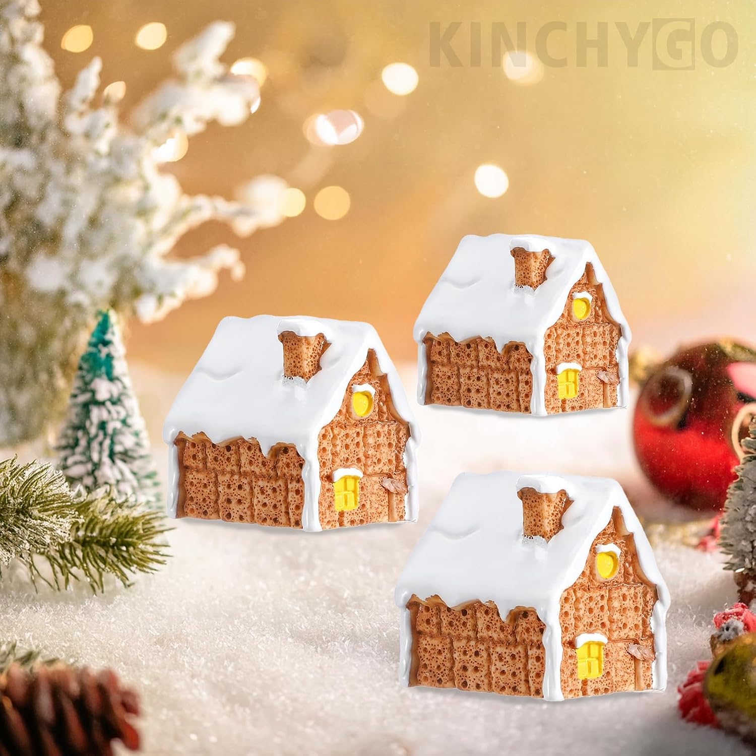 14 Pack Christmas Gingerbread House Kit Small Christmas Village Gingerbread House for Xmas Party Supplies Holiday Decor