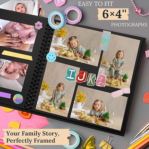 Vista 22 de Álbum de recortes de 8 x 8 pulgadas, álbum de recortes de papel kraft de tapa dura, álbumes de fotos, 40 páginas, perfecto para fotos de 4 x 6 / 5 x