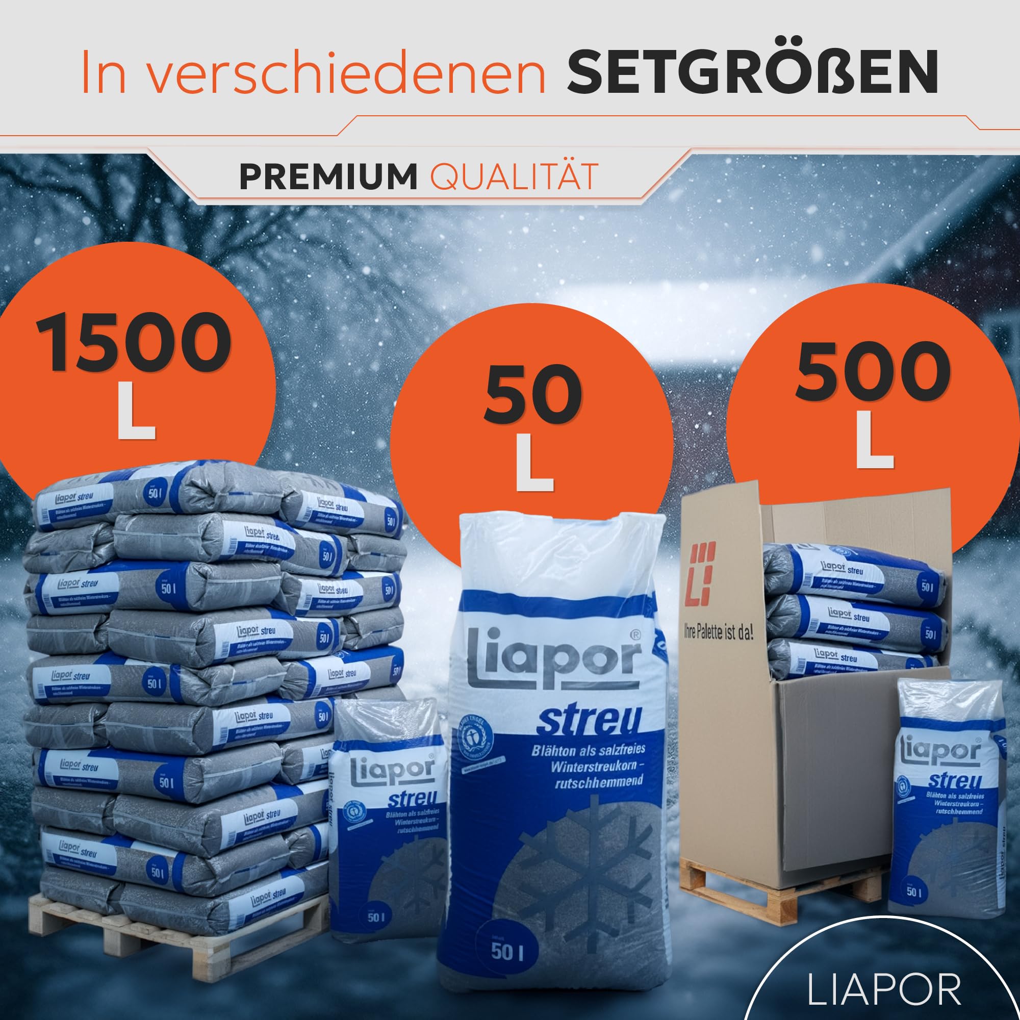 Liapor Blähton Winterstreu Ohne Salz Streumittel Für Winter Streugranulat Streugut Streusplitt Salzfrei Streuen Tierfreundlich Rutschhemmend Sehr Fein 1-5mm 50l Sack / 1 Karton