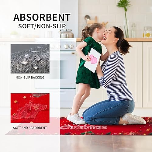 Miniatura 4 de Juego de 3 alfombras de cocina de Navidad, lavables, absorbentes, para el piso, juego de 3 tapetes de cocina antideslizantes para el invierno,