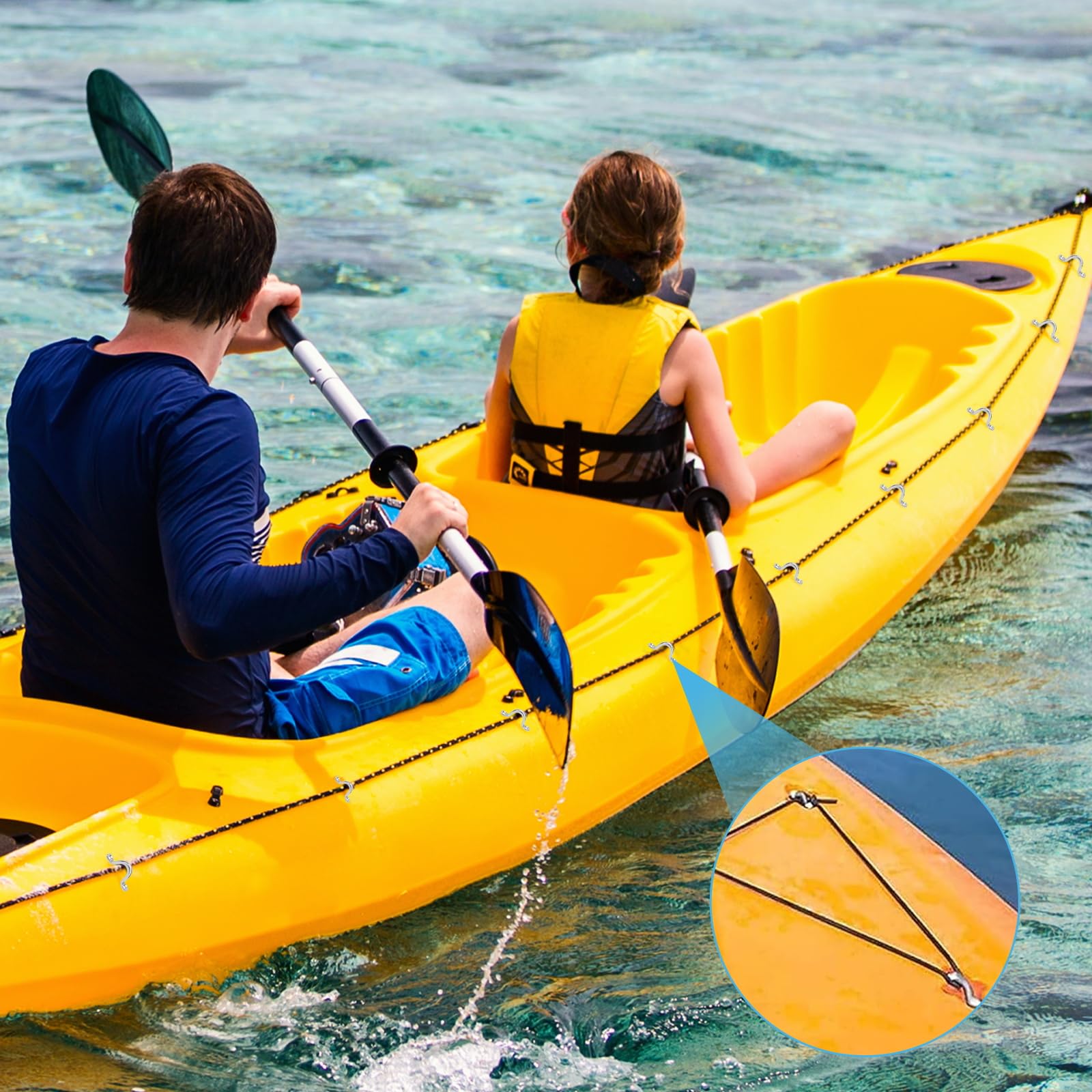30 Piezas Bucles de Cubierta Kayak con Almohadillas, Anillas para Cubierta de Kayak, Acero INOX 304 con Almohadillas y 60 Tornillos, Accesorios Náuticos para Canoa, Kayak Rigging