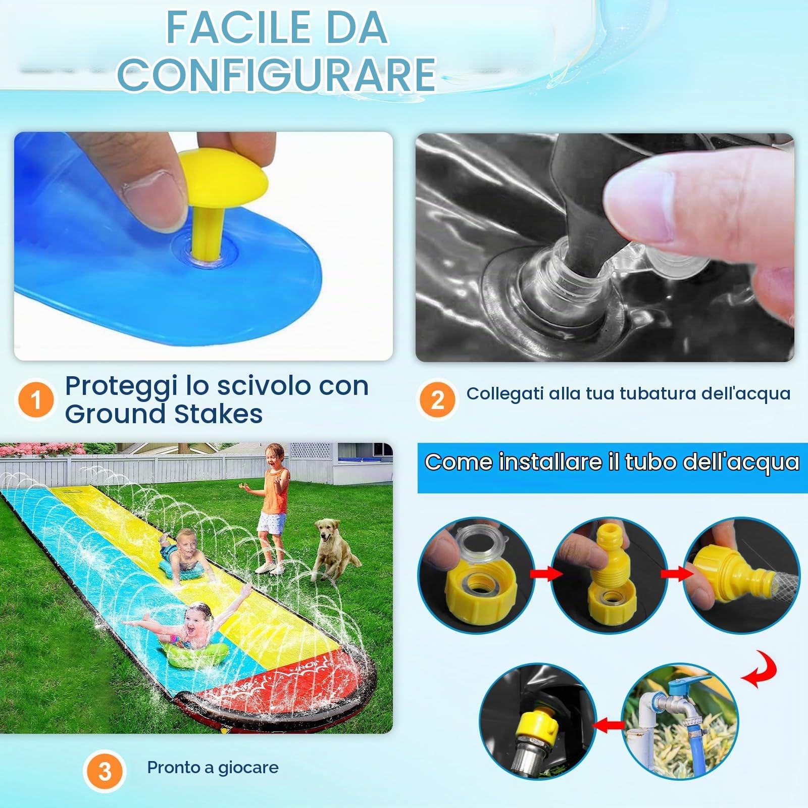 15.8 ft/480 cm Doppio Scivolo ad Acqua Doppio con 2 Bodyboards