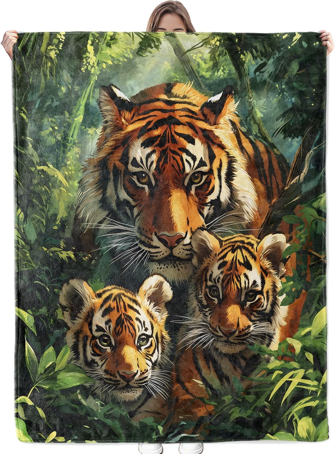 Tiger Family Flannel Blanket – Soft, Cozy, Lightweight, Fuzzy, and Warm Throw – Perfect for Couch, Bed, Travel, and Outdoor Use – for Men Women Adults Kids 60″×50″