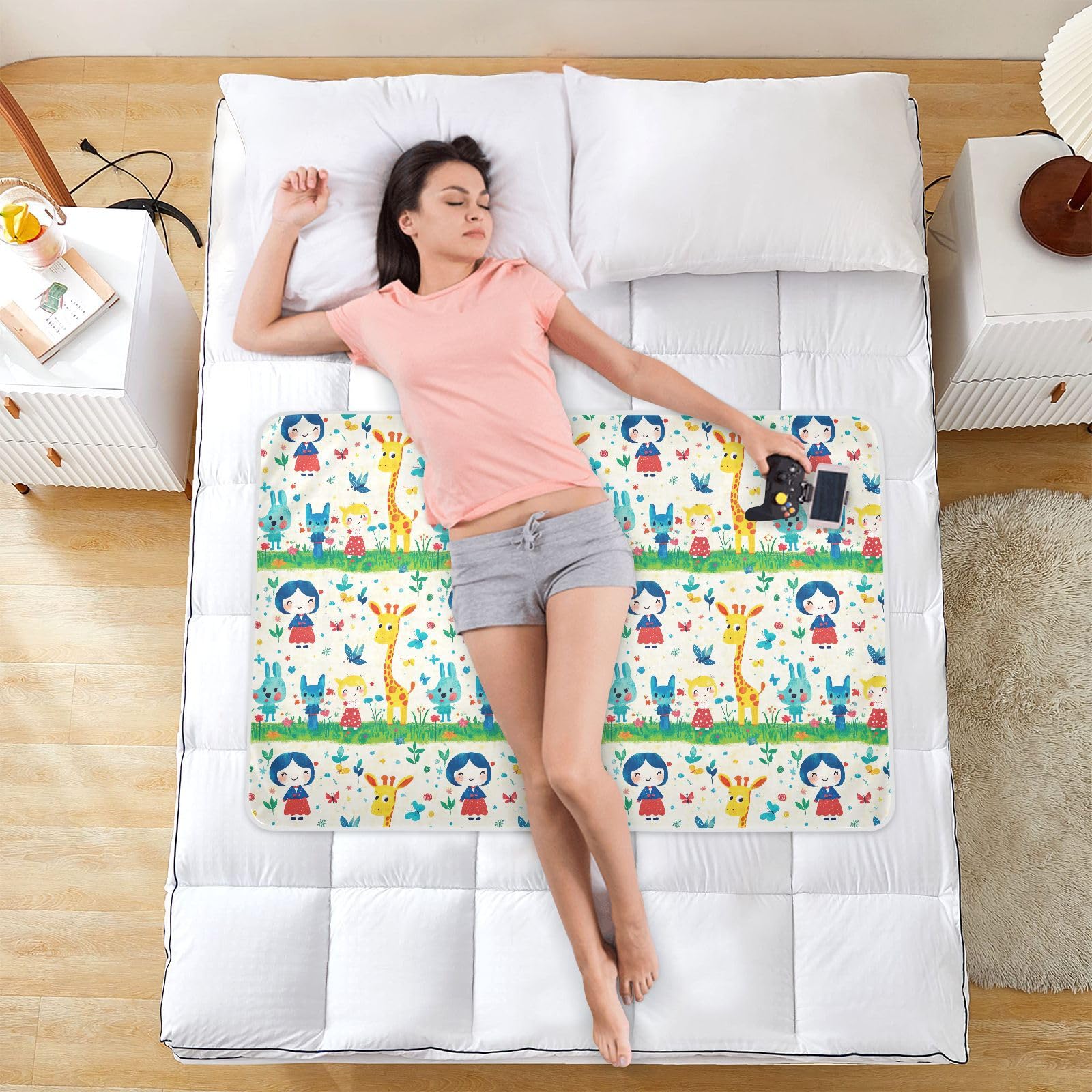 Almohadillas de cama de niña linda de jirafa, almohadillas impermeables para humedecer la cama, a prueba de fugas, cuna de secado rápido para niños y niñas, 132 cm de largo x 86 cm de ancho
