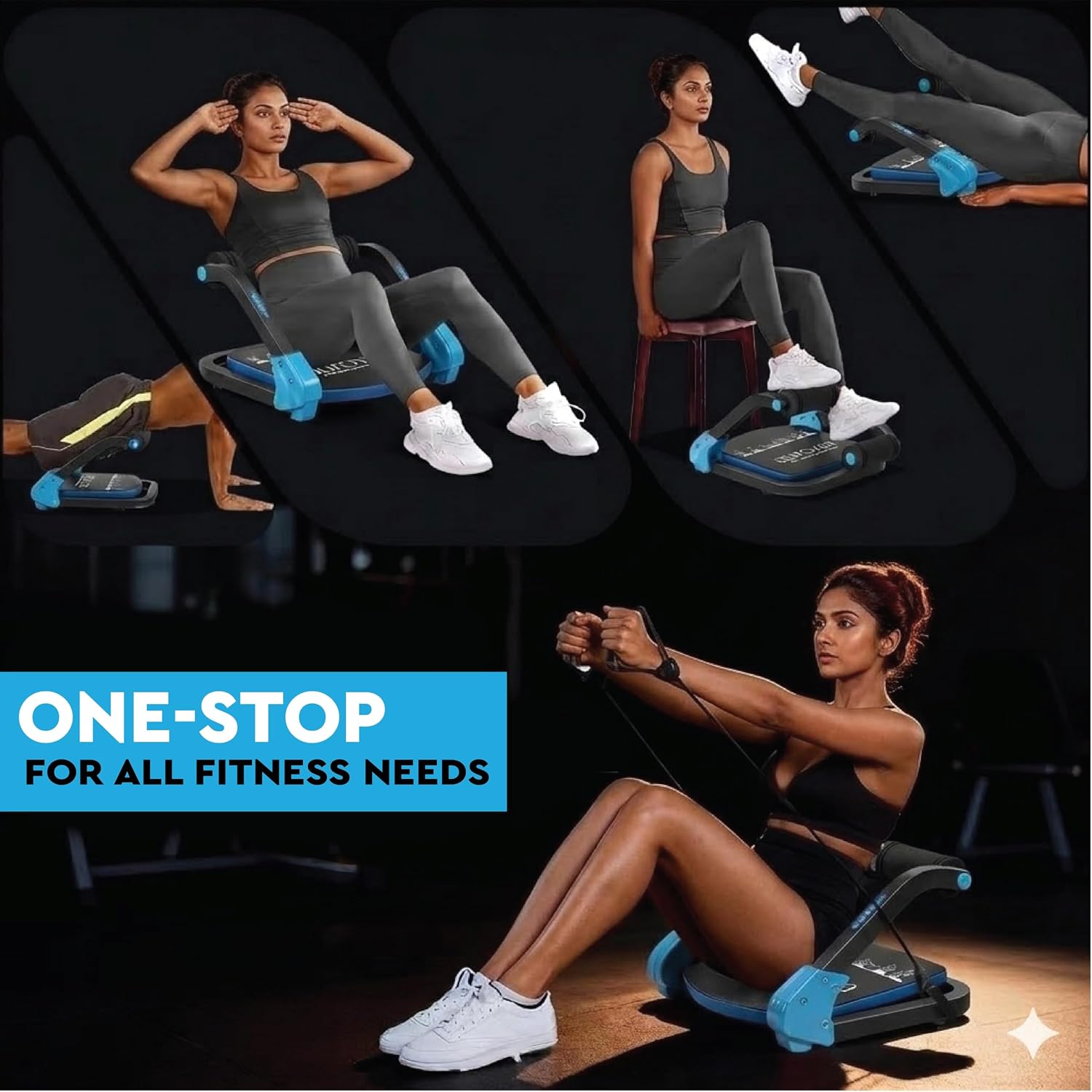 Ab Machine with 3 Resistance Levels, Adjustable Core Trainer for Home Gym | Sit Up Exercise Equipment& Core Machine, 3 Resistance Levels & Removable Auxiliary Handle Perfect for Workouts to Lose Weight