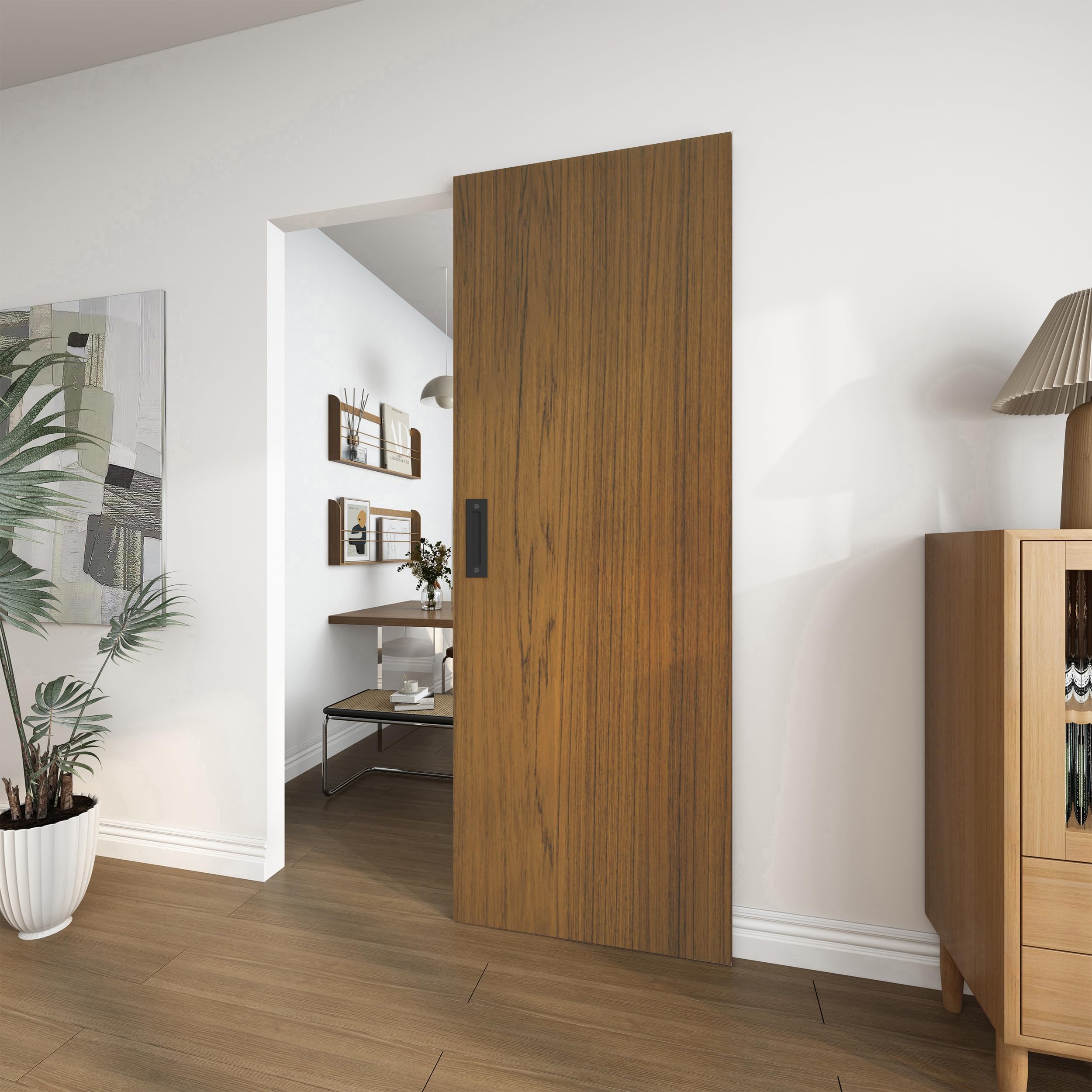 Photo 1 of JUBEST 32"x86" Concealed Sliding Barn Door with Soft Close Hardware Kit, Brown Hidden Door for Opening 24"-28"x84", Waterproof and Modern, Smooth Sliding, for Interior Using, Widely Used