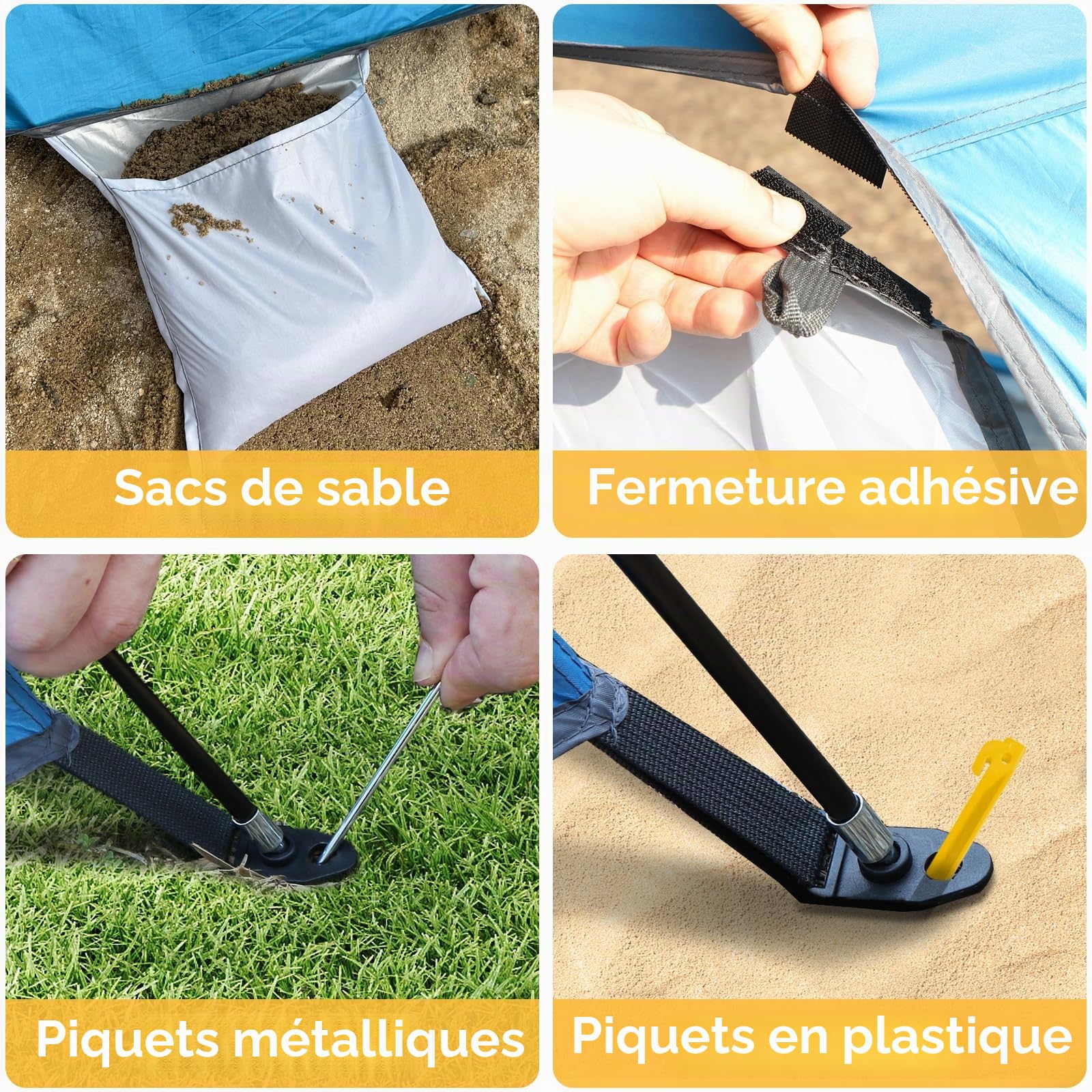 Chihee Abris de Plage Tente Solaire pour 2-3 Personnes avec Protection UV Tissu Enduit d'argent Maille Respirante Sacs de Sable supplémentaires,Léger Installation Facile Portable Auvent de Plage