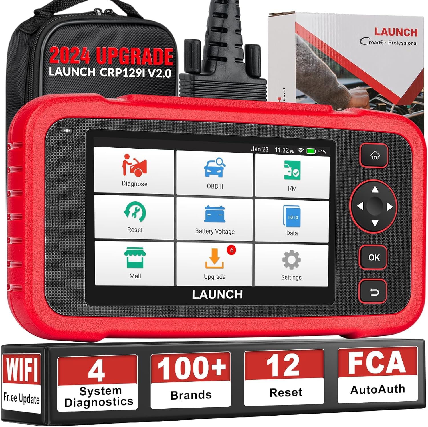 LAUNCH2024 Creader Elite, CRP129i OBD2 Diagnostic Device, 8 Reset TPMS/Oil/EPB/SAS/BMS/Throttle Reset, Injector Coding, ABS/SRS/TCM/Engine Car Diagnostic Device, Car VIN, Battery Test