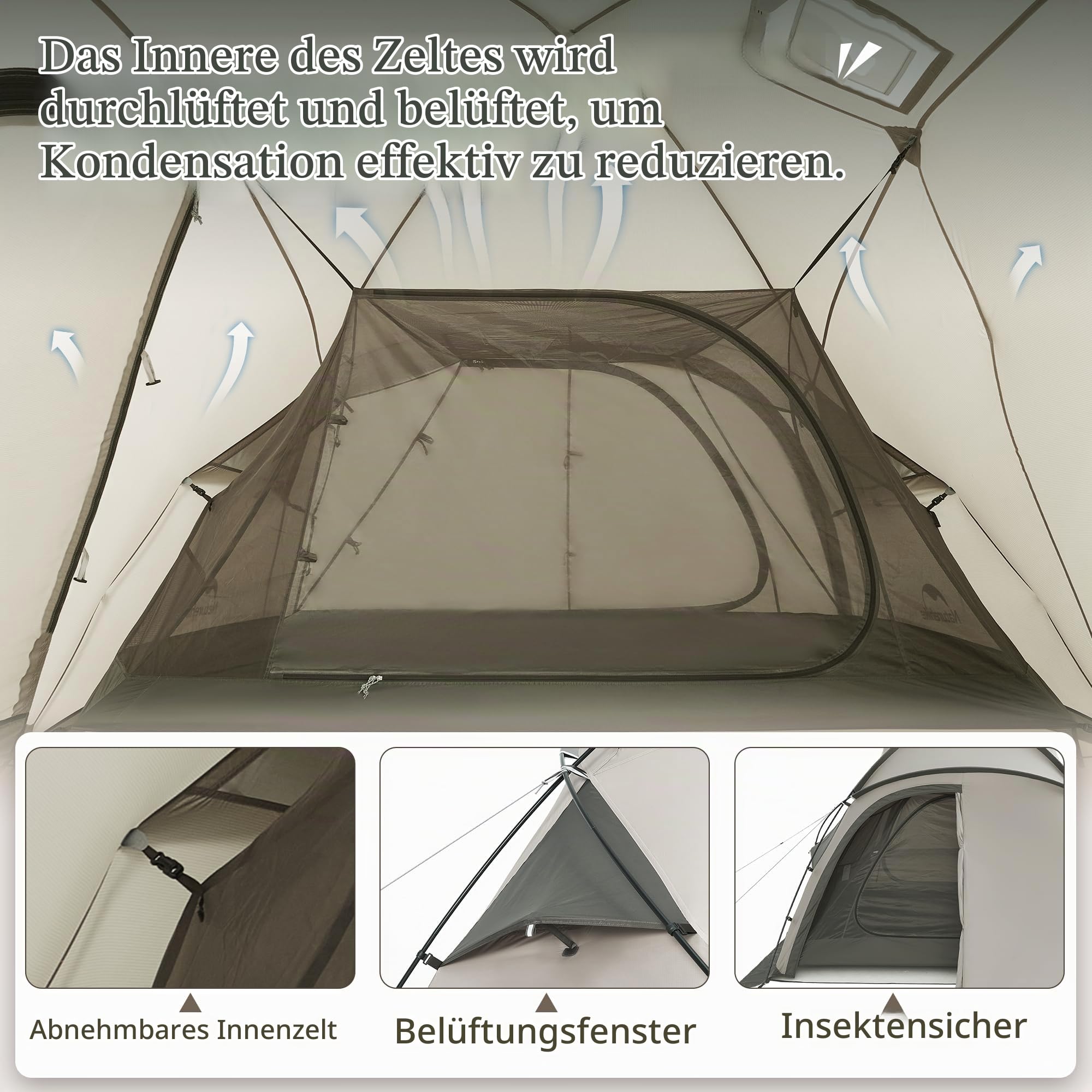 Naturehike Tunnelzelt Wasserdichtes Zelt 2-4 Personen mit Markise Familienzelt Camping Zelt aus einem Schlafzimmer und einem Wohnzimmer für Camping, Autofahrt, Outdoor
