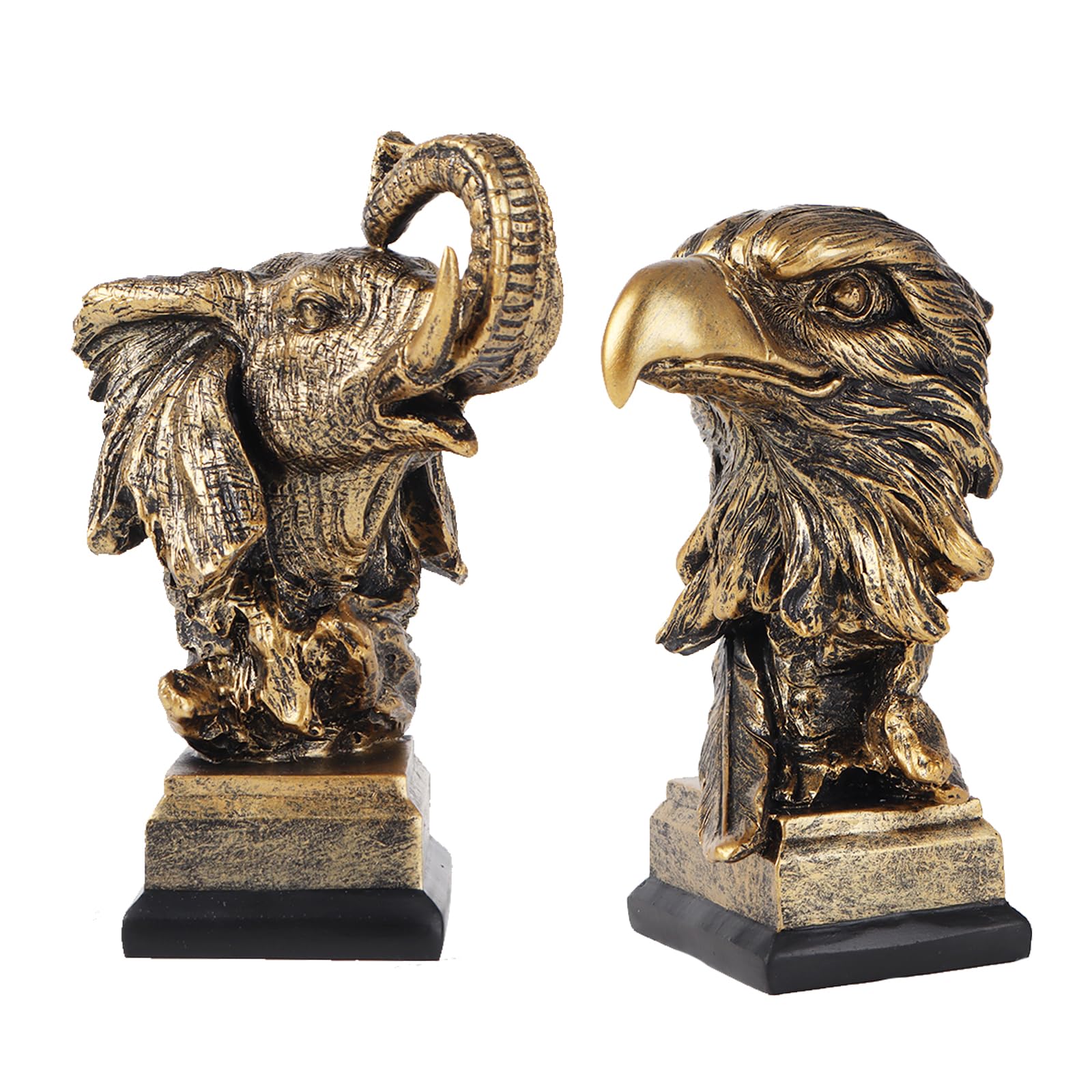 Yunjuhop Elephant Eagle Figurine Statue for Office, Library, Living Room - 2-Piece Set
