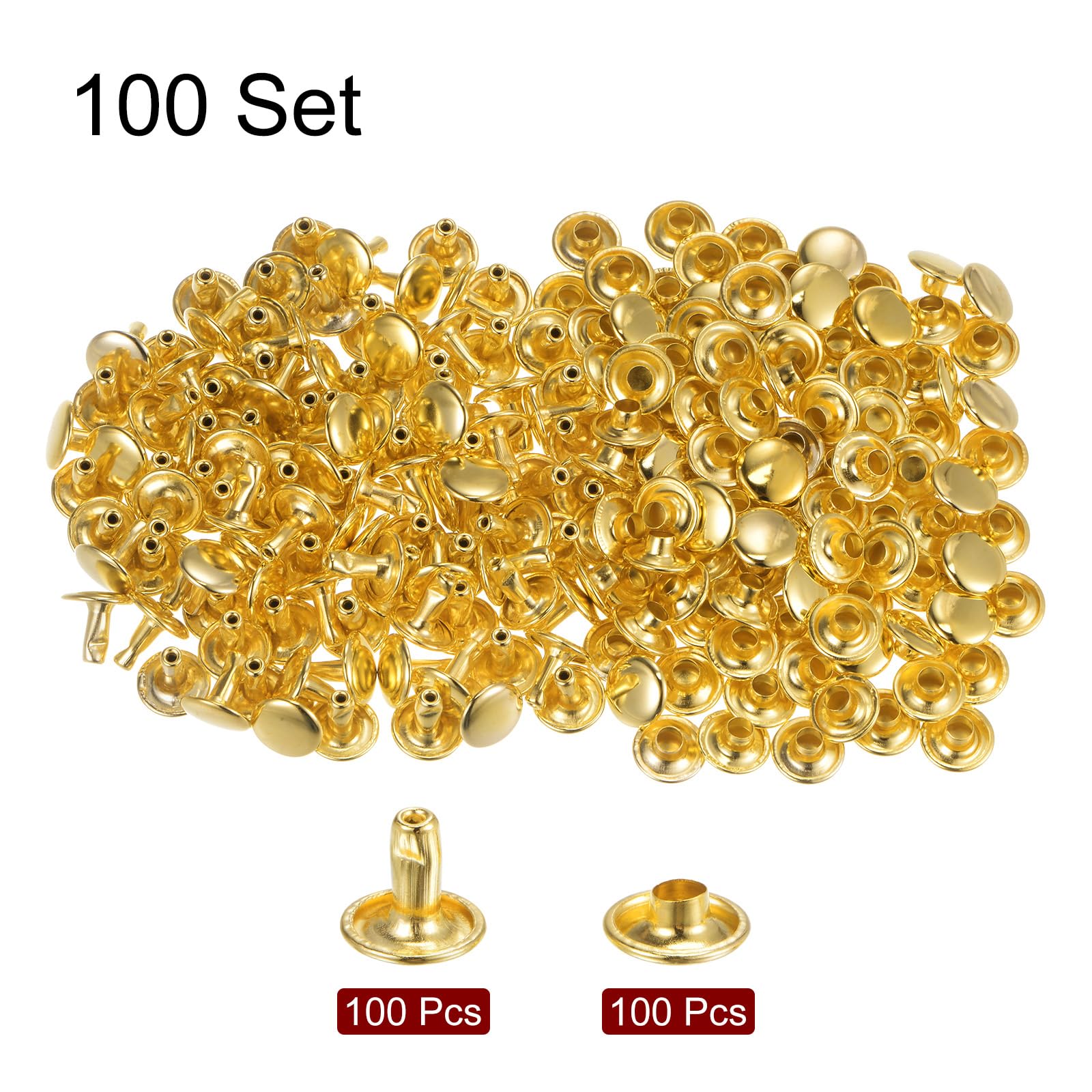 HARFINGTON 100 Sets Ledernieten & Druckknöpfe Mit Setzwerkzeugen | 10x9mm, Bronze