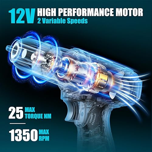 Miniatura 4 de Sundpey Kit de herramientas de 206 piezas con taladro  12 V inalámbrico taladro eléctrico combinado juego de herramientas para el hogar  Caja de