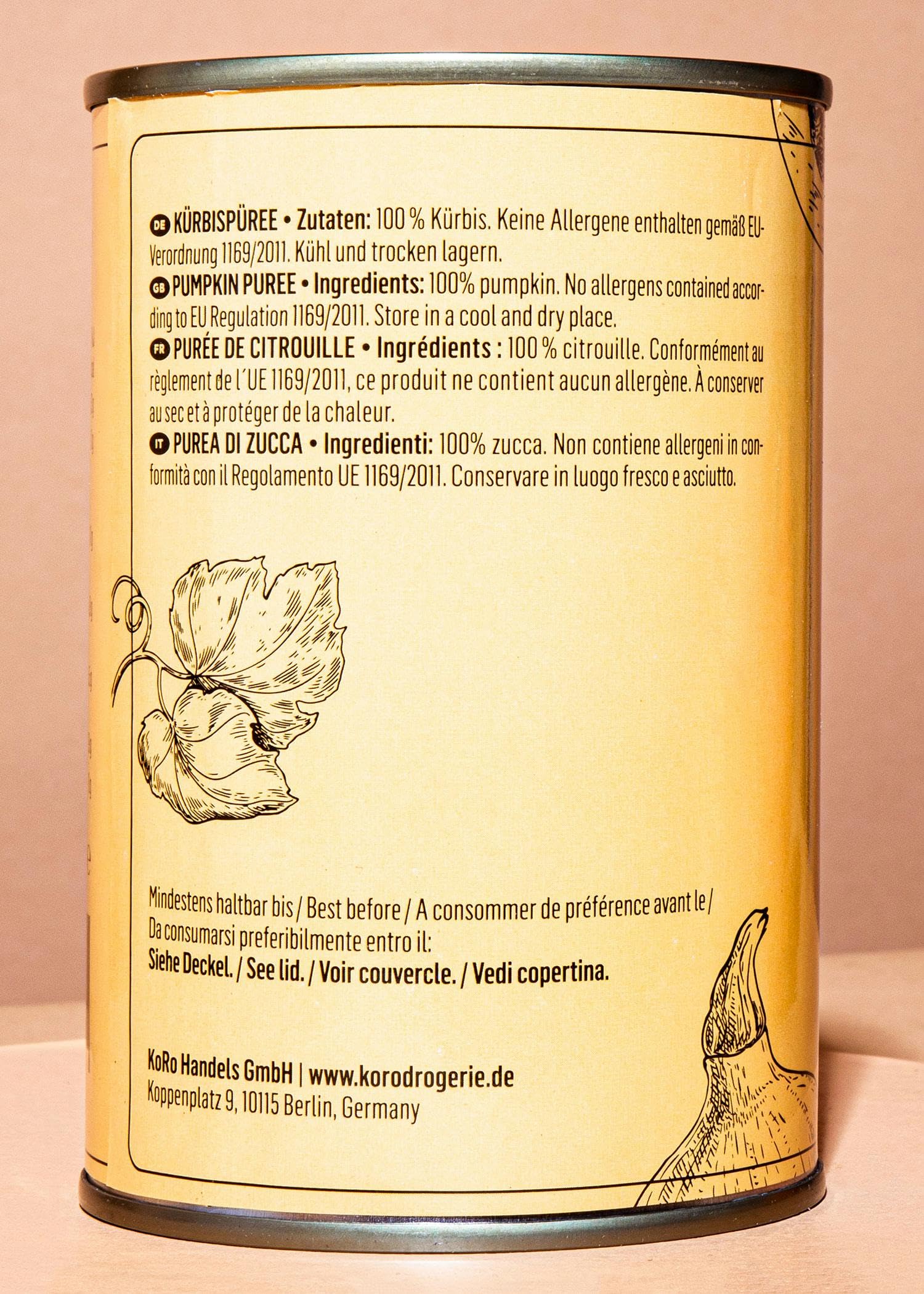 KoRo - Purea di zucca al naturale | 24 x 425 g