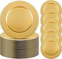 Vista 1 de Tanlade 50 Pcs 13 Inch Charger Plates Bulk Round Wedding Chargers Plastic Dinner Plates for Table Setting Wedding Party Decoration (Gold)