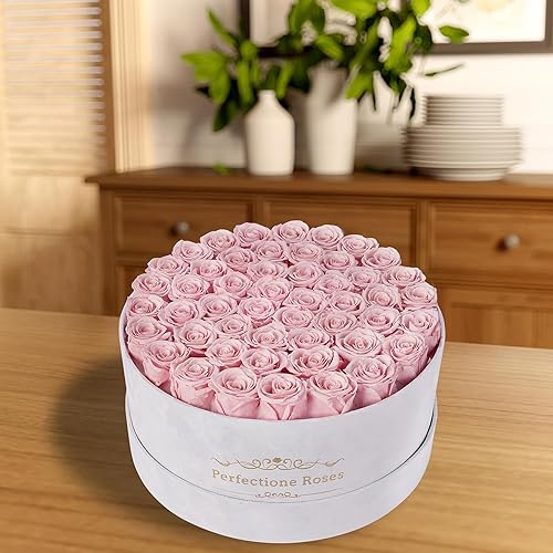 Miniatura 3 de 50 rosas en una caja de terciopelo, flores para entrega, flores preservadas, regalos de cumpleaños para mujeres, mamá y esposa (rosa)