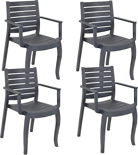 Miniatura 9 de Sunnydaze Illias - Silla de plástico para patio al aire libre, juego de 2, asientos apilables, color gris