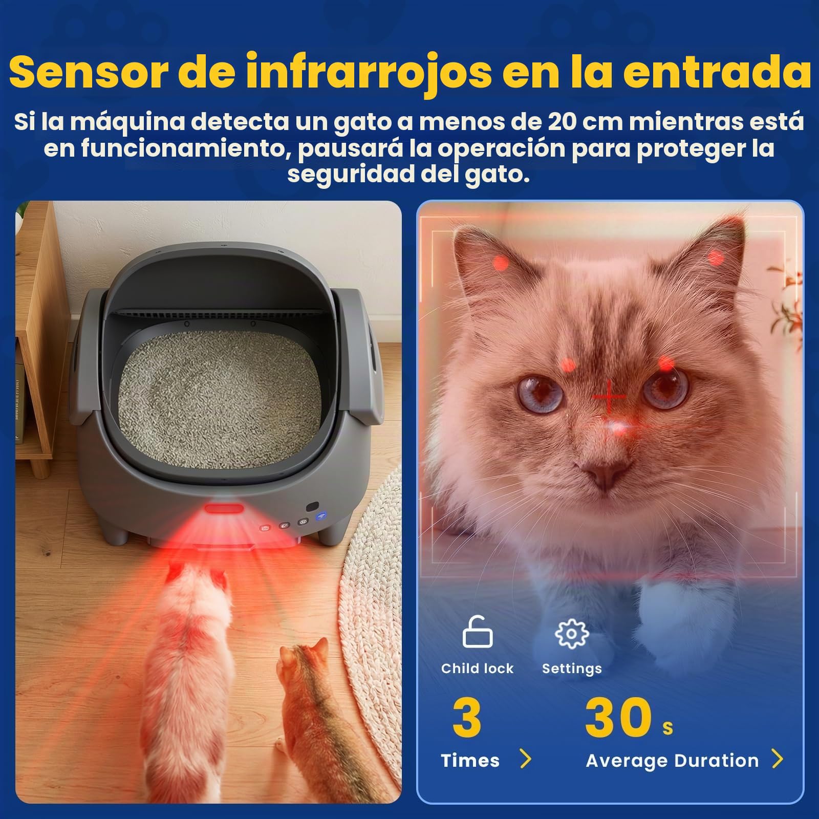 Arenero Gatos Autolimpiable, Caja Arena Gato Automatica con App Control, Antifugas, Atrapamiento, Olores, con Sensores de Seguridad, 13L para Múltiples Gatos, Fácil de Limpiar