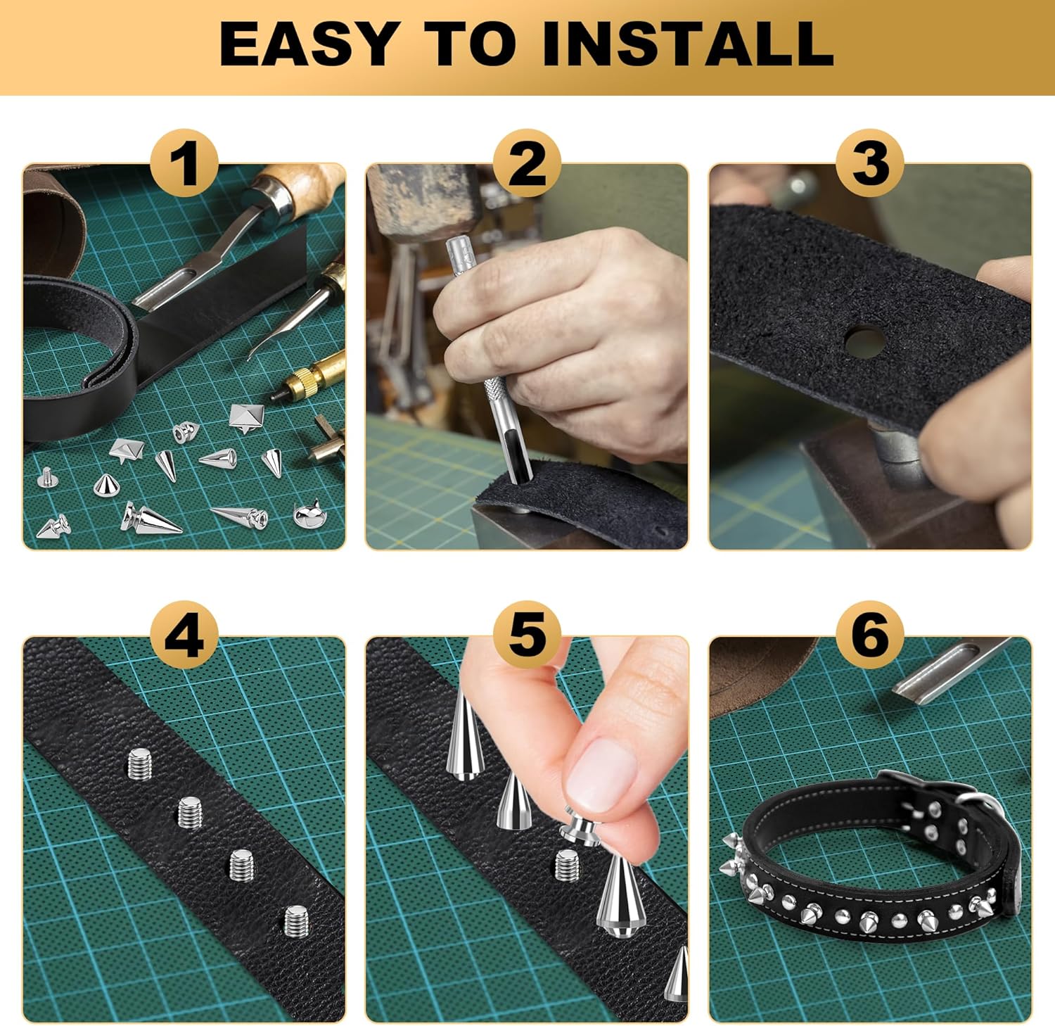 Windspeed 903P Punk Spikes and Studs Kit with 8 Size Punk Metal Tree Spikes Studs and 2 Size Pyrami Studs Flat Back Rivets for Leather Clothing Shoes DIY Craft Decorations