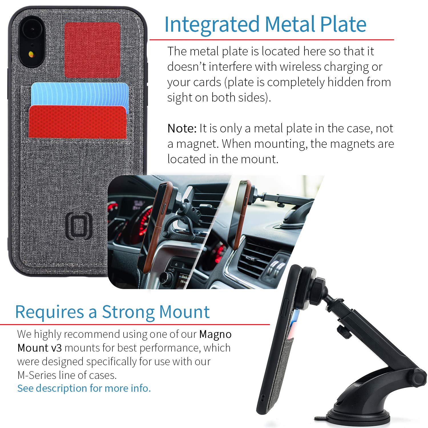 Dockem Wallet Case For IPhone XR (6.1"): Built-in Metal Plate For Magnetic Mounting & 2 Credit Card Holder Slots (Luxe M2 Synthetic Leather, Black & Grey - View #3