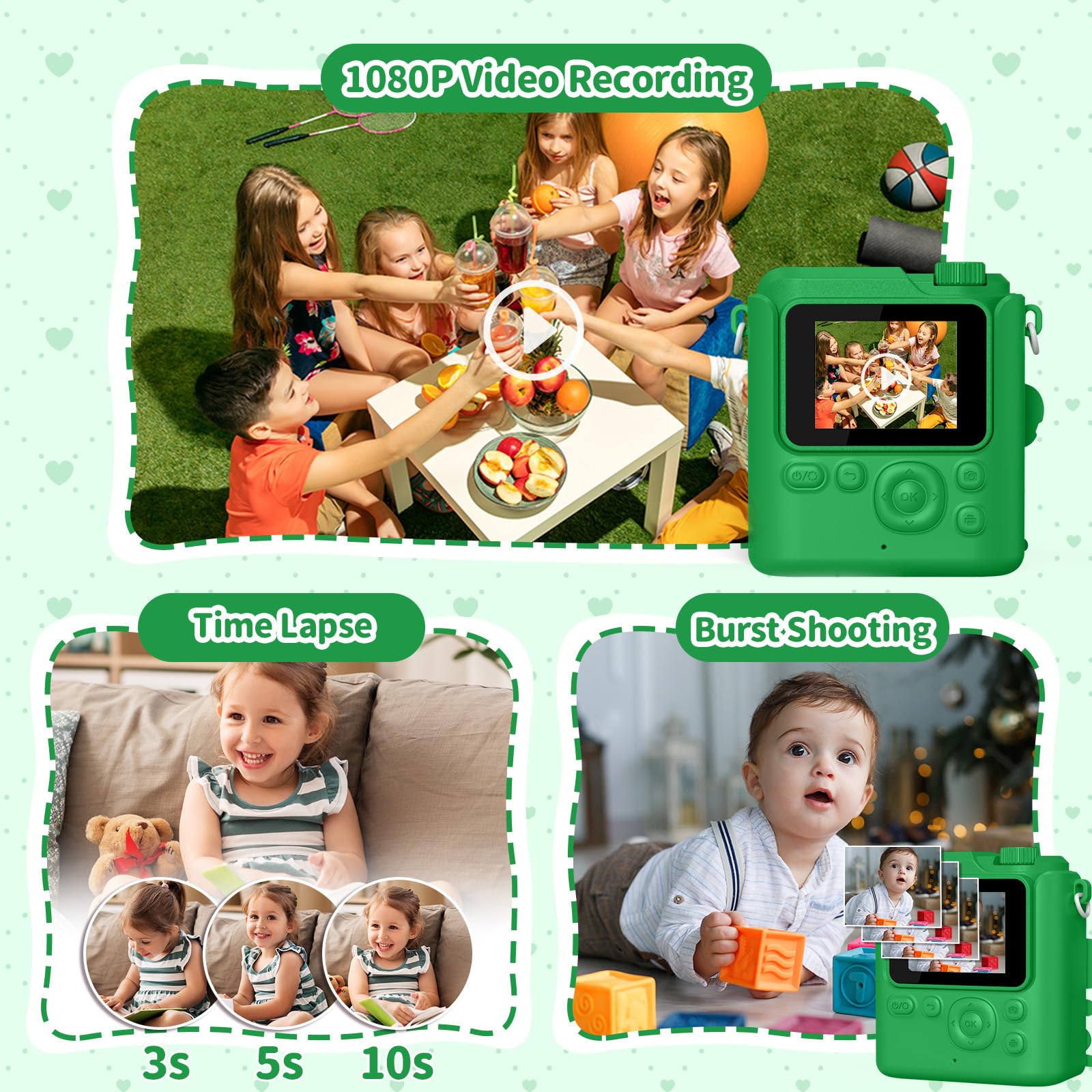 Gofunly Kids Camera Instant Print, 1080P Digital Camera for Kids with 32GB Card & 5 Print Paper Rolls - Image 3