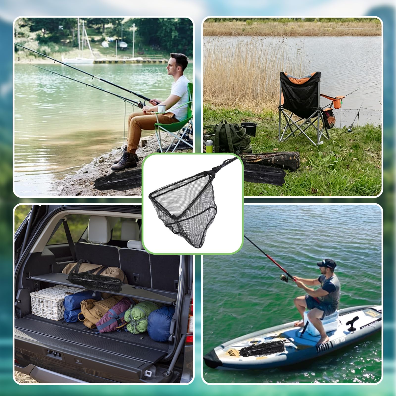 CATELL Red de Pesca Plegable Telescópica Triangular, 90cm Red de Pesca Telescópica con Malla de Goma Sacaderas de Pesca para Captura Estanques Acuario Salmón Trucha Bajo Pez Gato
