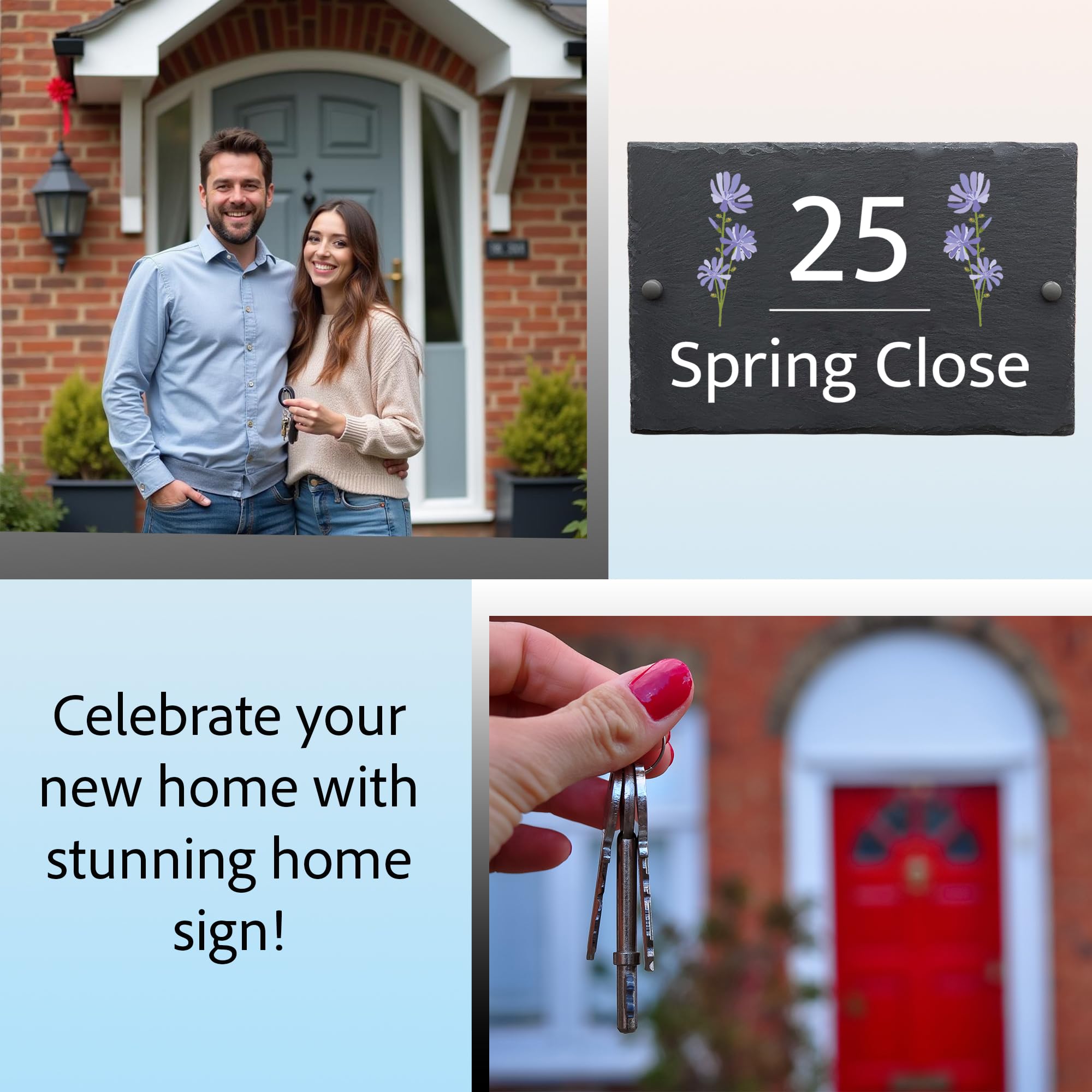Rustic Slate House Sign, Custom Door Number Wall Plaque with Natural Farmhouse Floral Design, Includes Screws & Fixings - Image 4