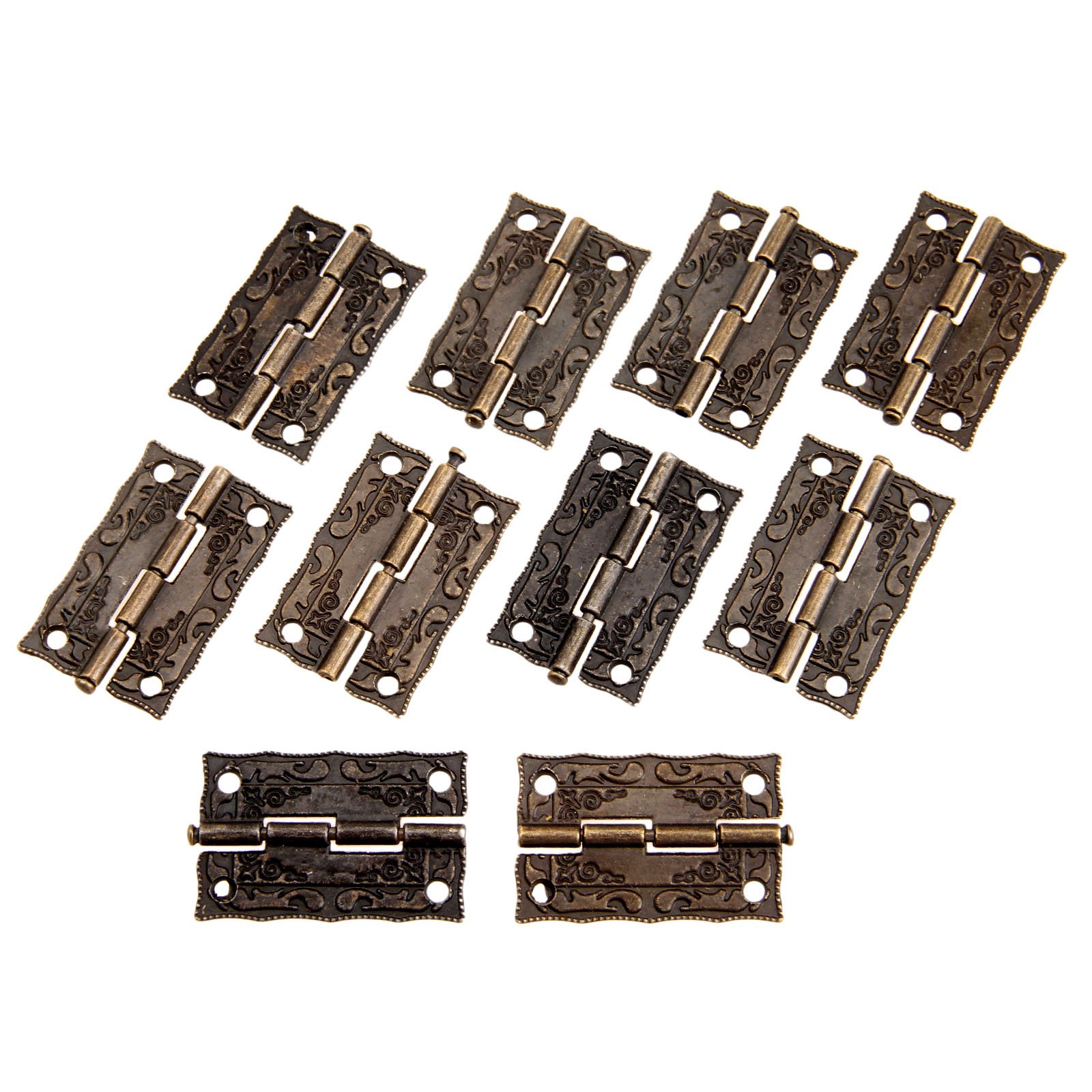 Dophee Antique Bronze 10Pcs 36X23mm Antique Embossing Hinges Wooden Furniture Jewelry Box Hardware Cupboard Wardrobe Hinges