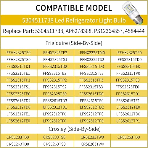 Miniatura 6 de 5304511738 Bombilla LED para refrigerador Frigidaire Crosley Ken More, 3.5 W KEI D34L bombilla para refrigerador reemplazar PS12364857 AP6278388