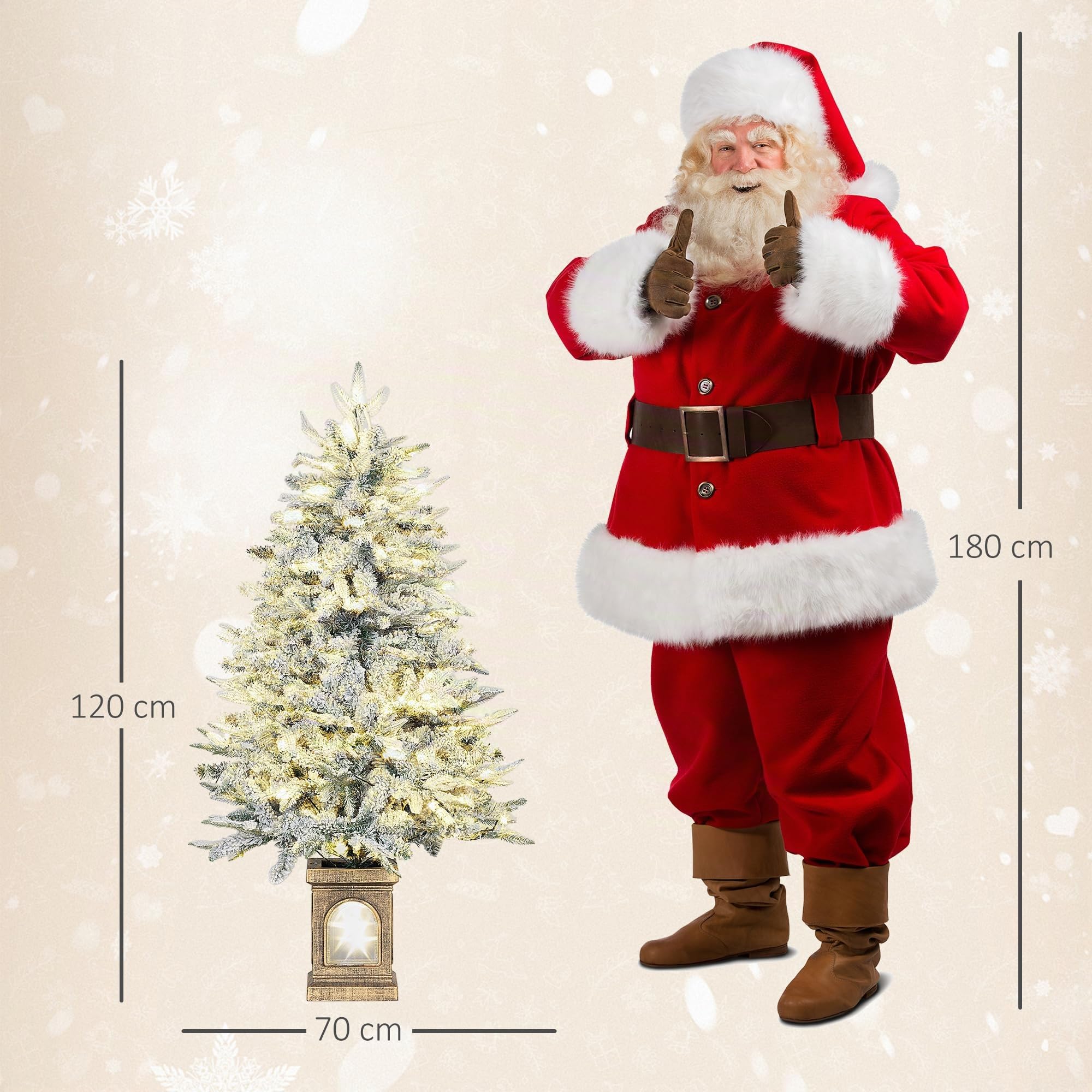 HOMCOM Weihnachtsbaum Künstlich 120 cm mit Schnee LED Leuchte Grün+Weiß