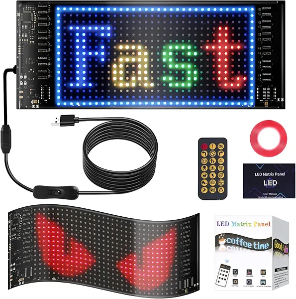 LED Car Sign, 6.81"x2.75" DIY Programmable Scrolling Display,USB 5V Flexible LED Matrix Panel, App Control Custom Text Pattern Animation,Car Sign for Store Home Event, letrero led para carro