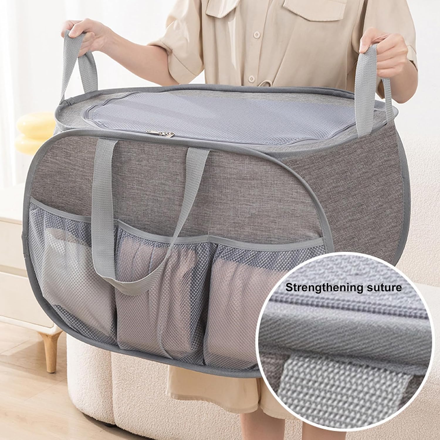 Large Household Laundry Basket with Zippered Lid, Black