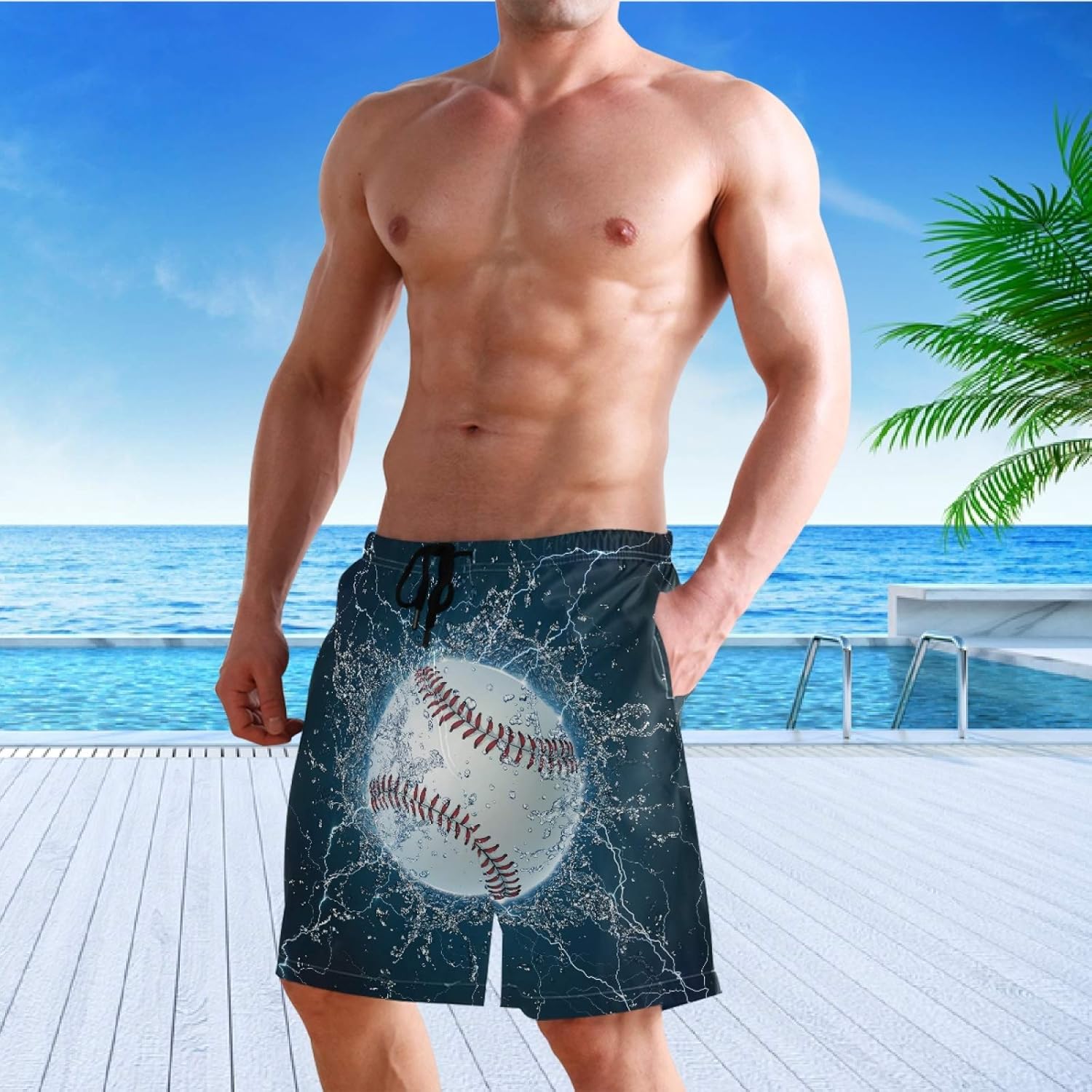 visesunny New Summer Men's Swim Trunks Quick Dry Bathing Suits Holiday Beach Short Casual Board Shorts