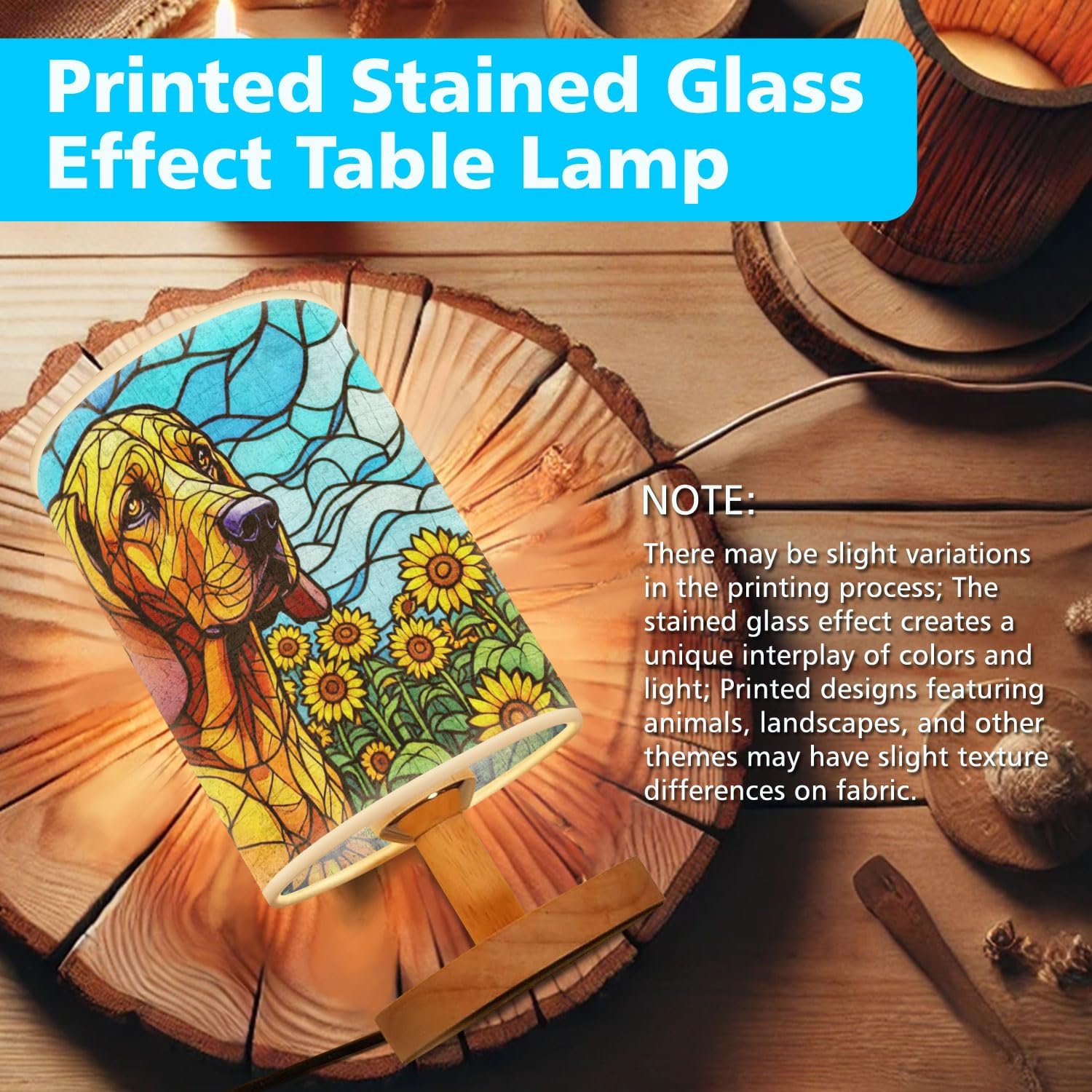 Bloodhound Table Lamp LED 3-Color Pressed Bedside, Dog Shade Lamp with Wood Base for Bedroom Living Room Desk Office