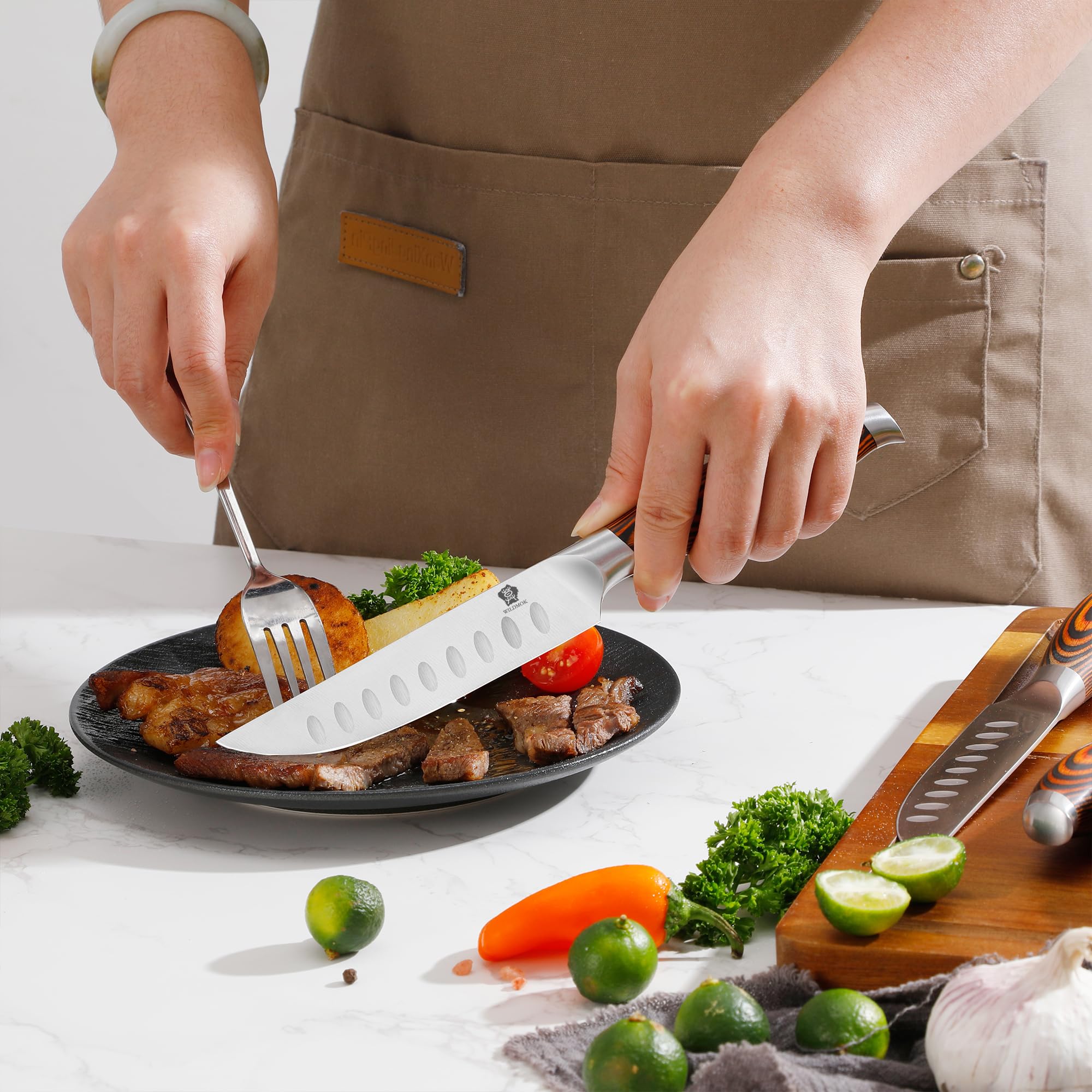 WILDMOK 4-teilig Steakmesserset 12,8cm Klinge aus Deutschem Stahl, Ergonomischer Griff Steakhouse Messerset
