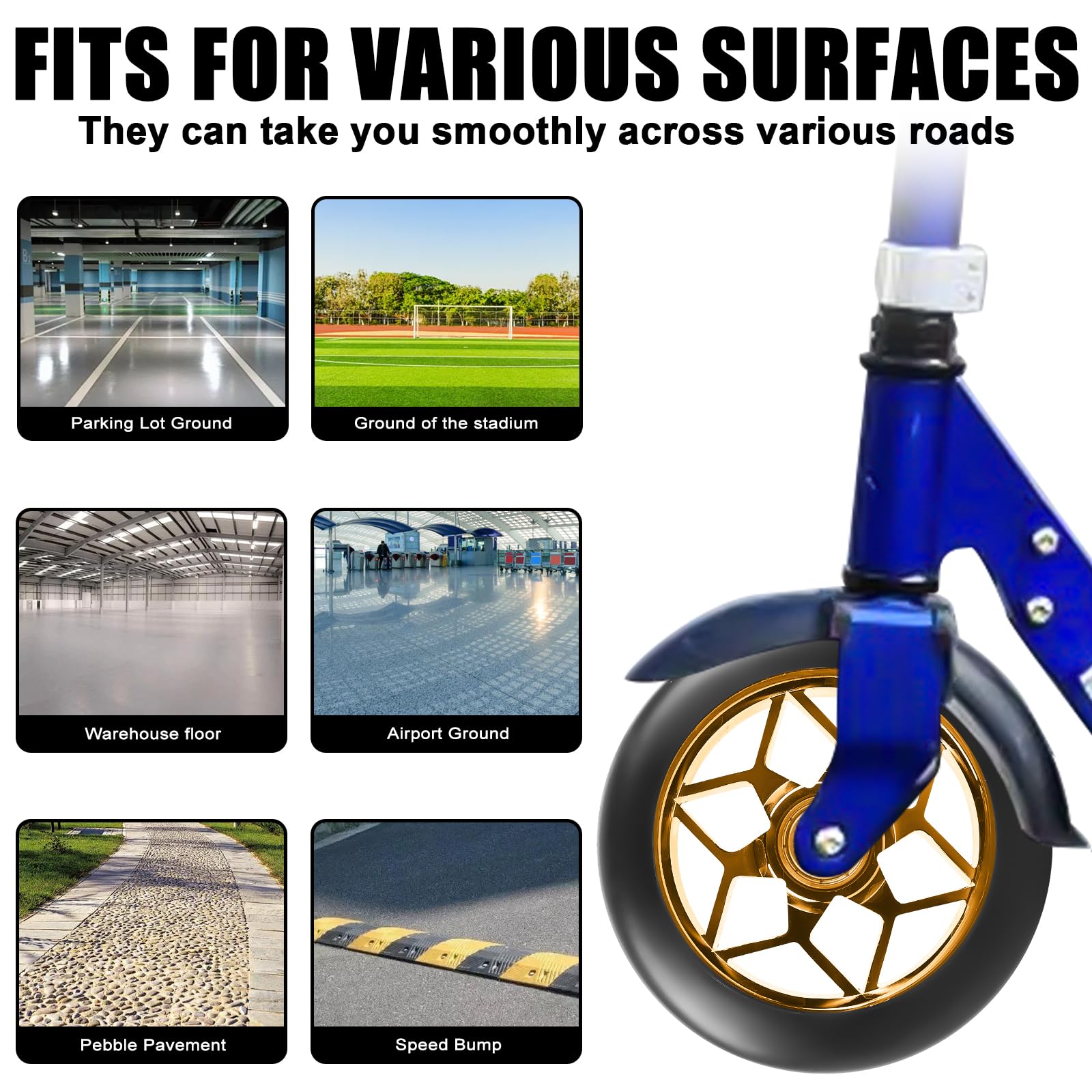2 pezzi ruote Stunt Scooter 110 mm, ruote di ricambio per scooter, 88A ruote per roller per stunt con cuscinetti ABEC-9 nucleo a raggi in alluminio, ruote di ricambio scooter per tutti i tipi (oro