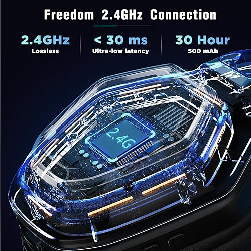 Miniatura 2 de Ozeino Auriculares inalámbricos para juegos con micrófono, transmisor de 2.4 G y tipo C - Batería de 30 horas de duración - Auriculares para juegos
