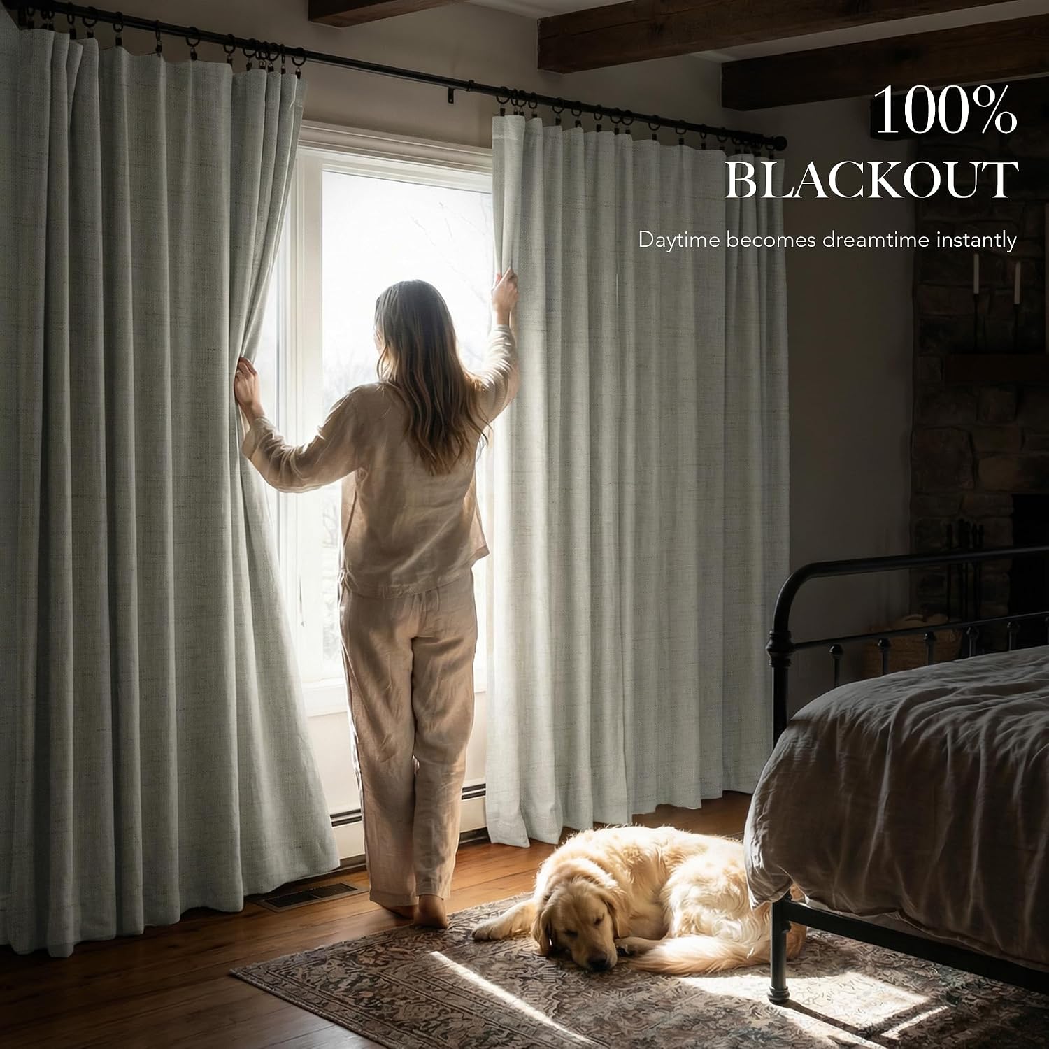  Ivory White 100% Blackout Curtains for Bedroom, Linen Drapes Back Tab&Rod Pocket, Thermal Insulated Privacy Assurd Curtains for Sliding Glass Doors/Dining/Living Room, W52 x L84, 2 Panels thumbnail