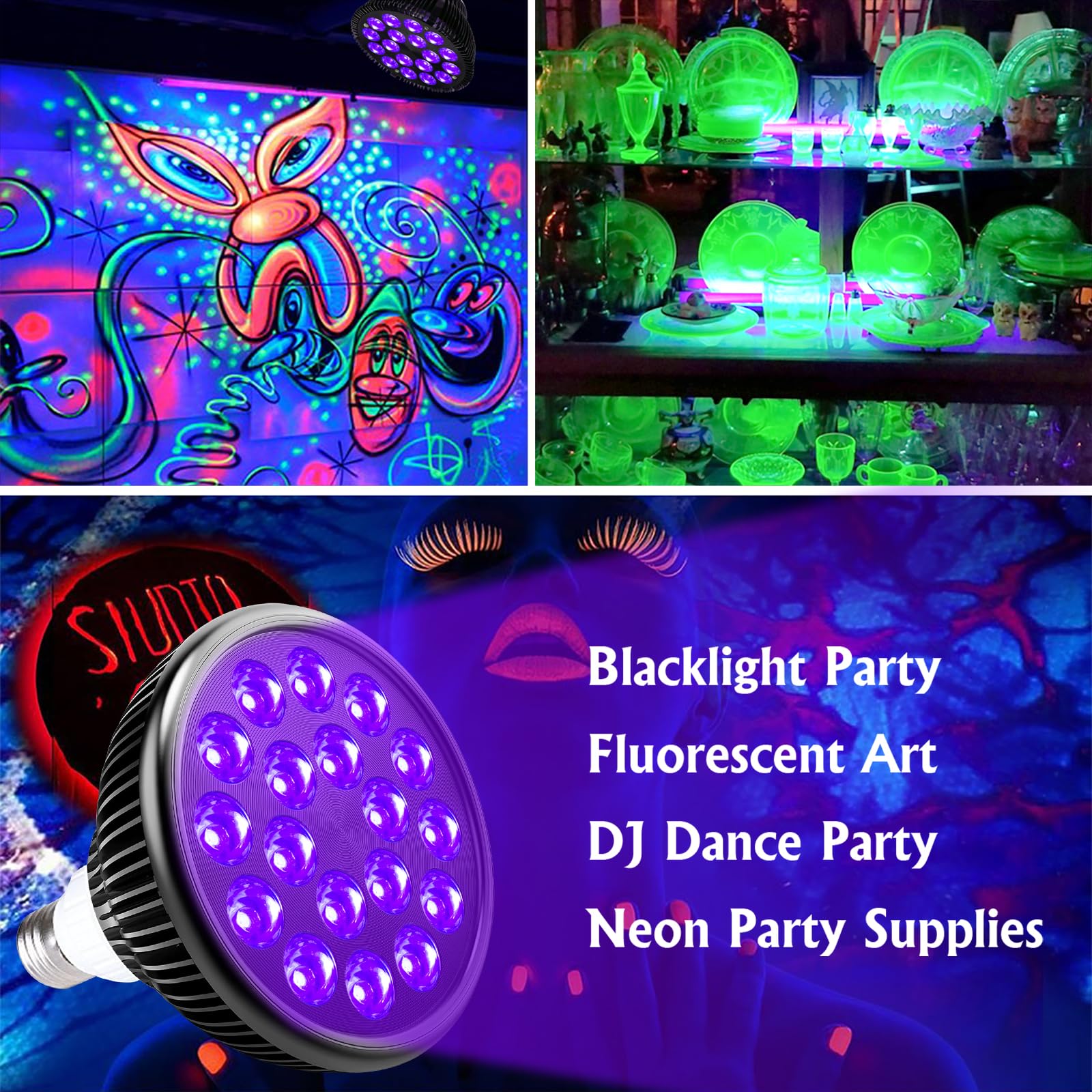 Kingbo 36 W LEDブラックライト電球e26 par38 KINGBO Black Light Bulb, 36W LED Blacklight Bulbs E26 PAR38 Glow