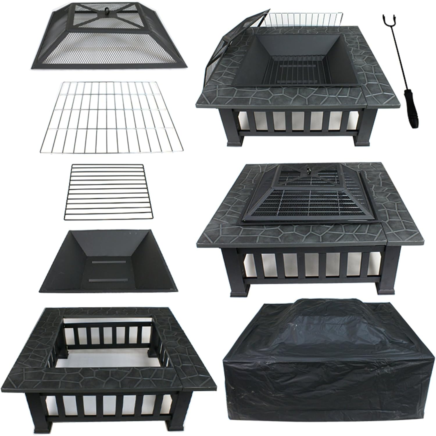 F2C Outdoor Heavy Steel Fire Pit Wood Burning Fireplace Patio Backyard Heater Steel Firepit Bowl