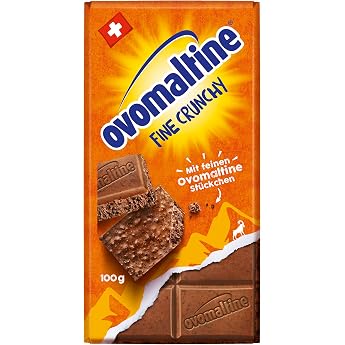 Ovomaltine Fine Crunchy Bar Chocolate - Original Swiss Chocolate Bar with Crunchy Ovomaltine Pieces Made from the Finest Cocoa 100 g