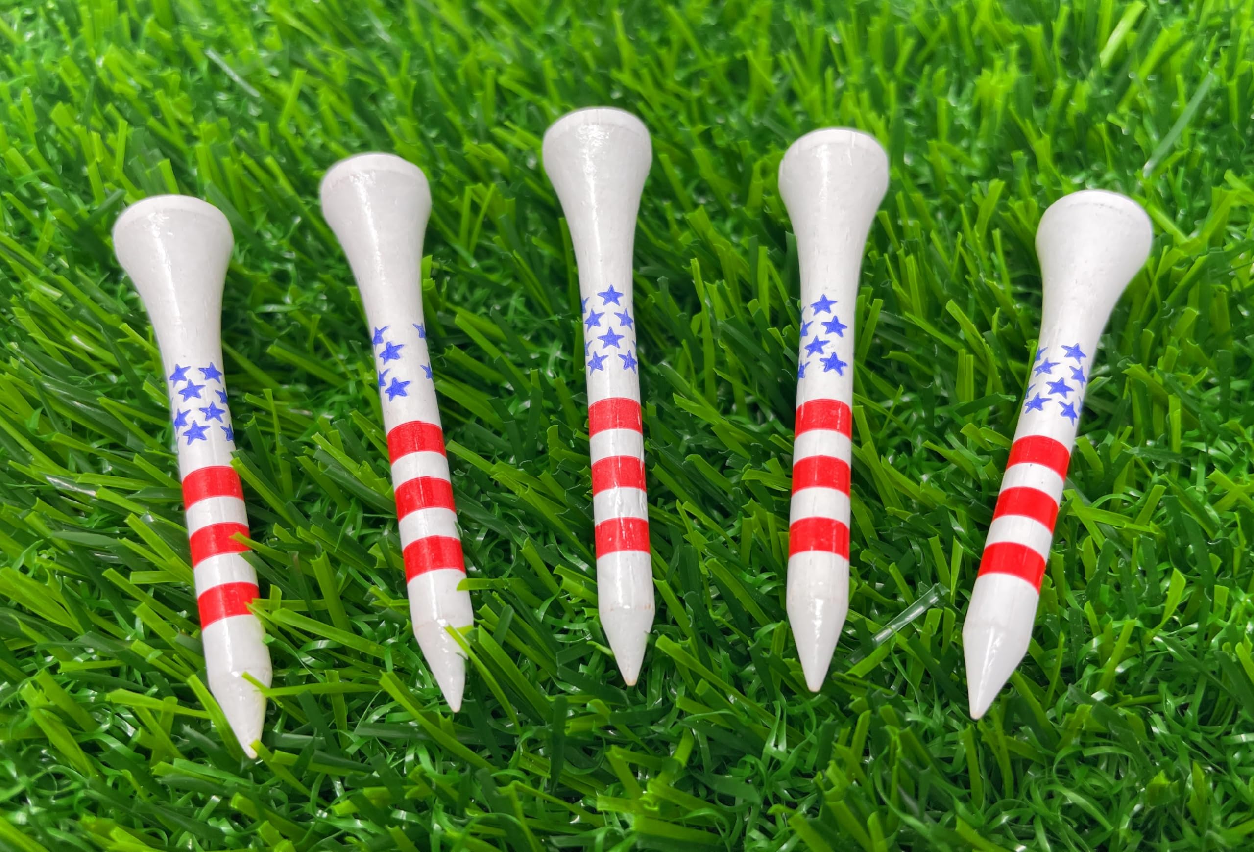 NorthPointe Camisetas cortas de golf de 2 1/8 pulgadas para par 3, maderas e híbridos de perfil bajo, estrellas y rayas de Estados Unidos, 80 camisetas cortas de golf de madera a granel