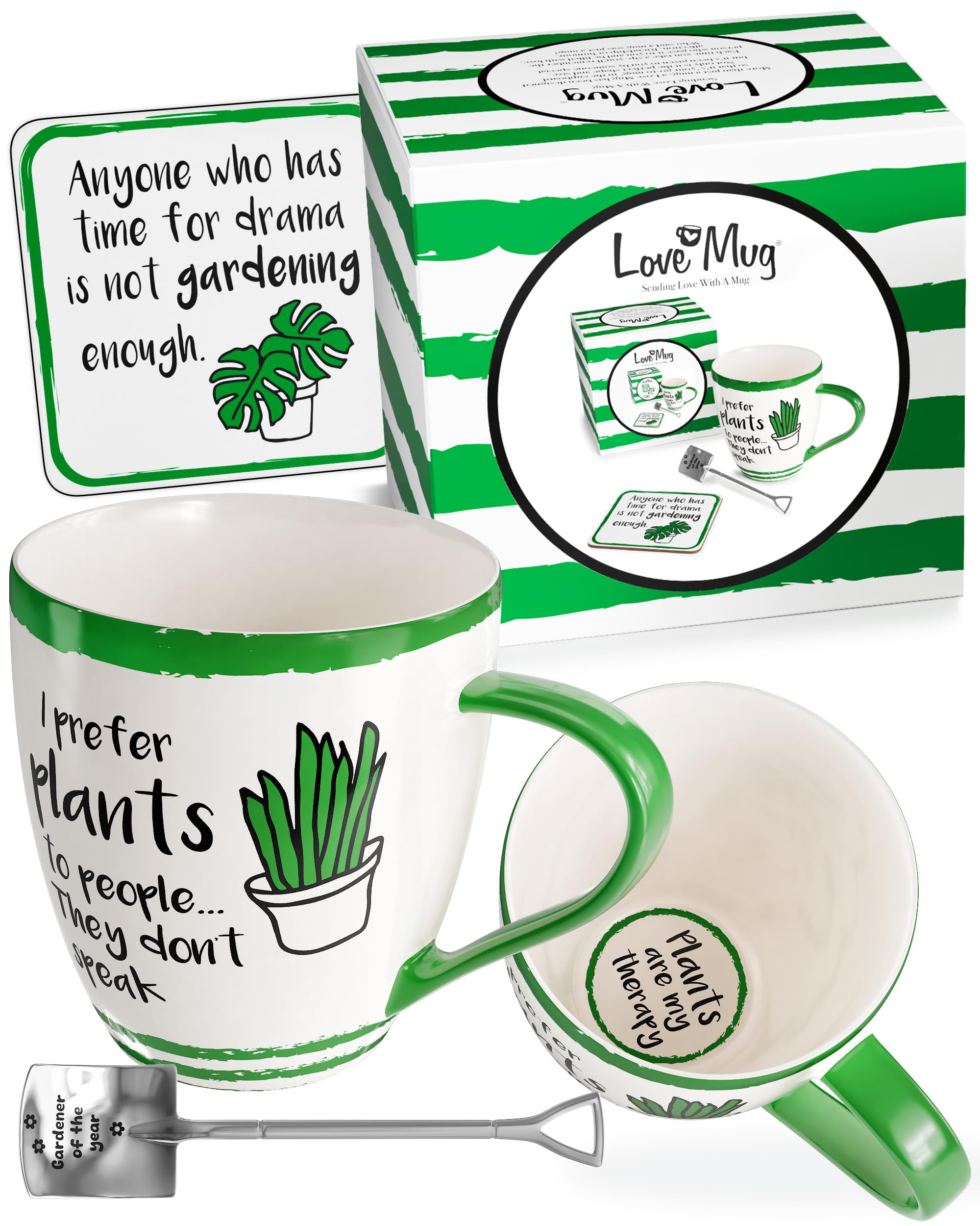 Love Mug®: A Funny Gardening Gift for Gardeners, Featuring A Beautiful Mug with A Printed Message Inside, A Coaster and an Engraved Spade Shaped Teaspoon. Award Winning UK Retailer.