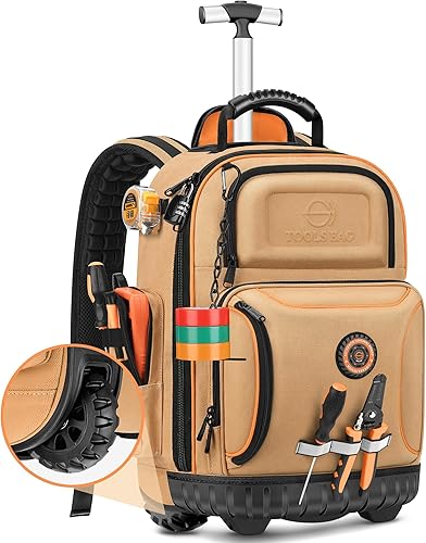 Mochila de herramientas con rueda, mochila de herramientas rodante para electricista, bolsa de herramientas de lona resistente en la rueda para