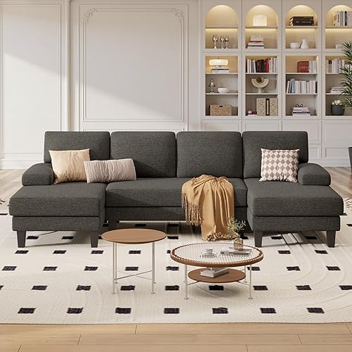 Miniatura 7 de Sofá modular en forma de U para sala de estar, sofá modular moderno con diván doble, sofá cama clásico para apartamento, marrón oscuro marrón