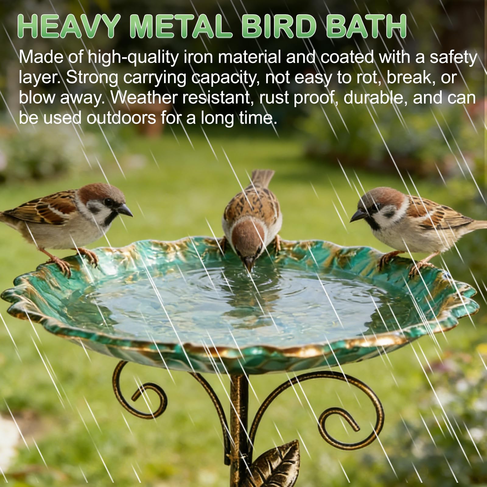 GOMETY Bebedero para pájaros de pie, para jardín, resistente al invierno, de metal, resistente a las heladas, para exteriores, 2 en 1, bebedero para pájaros y comedero para aves silvestres, 77 cm